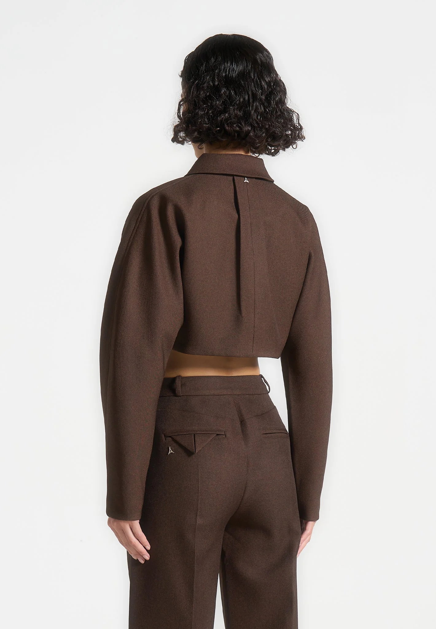 Elya - Tailored Super Cropped Jacket - Brown - Image 4