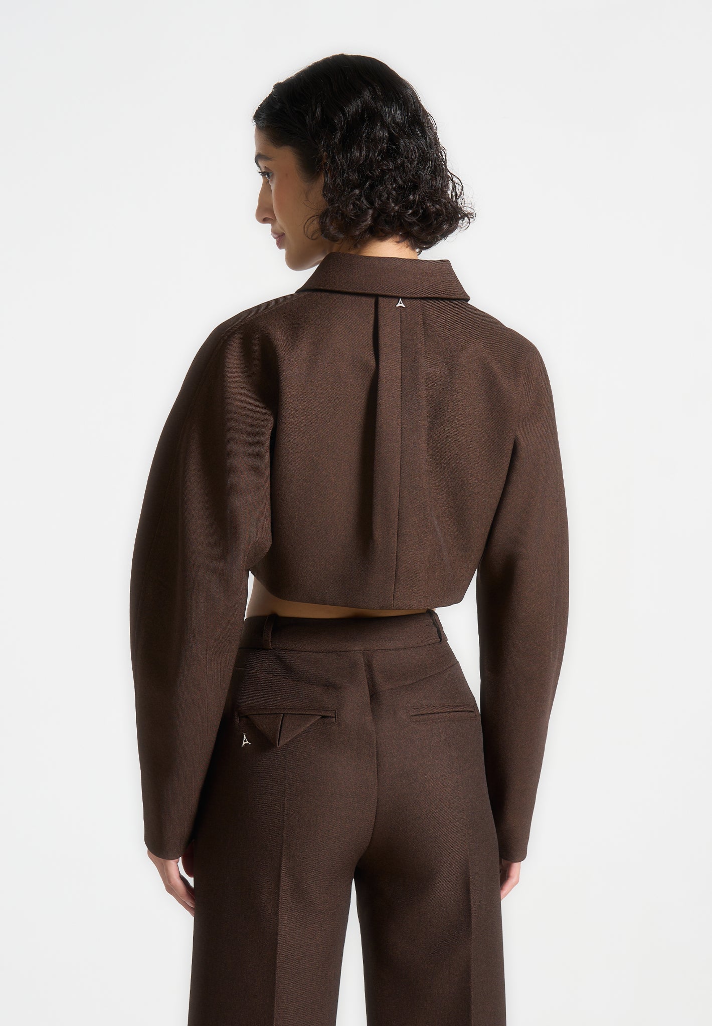 Elya - Tailored Super Cropped Jacket - Brown - Image 5
