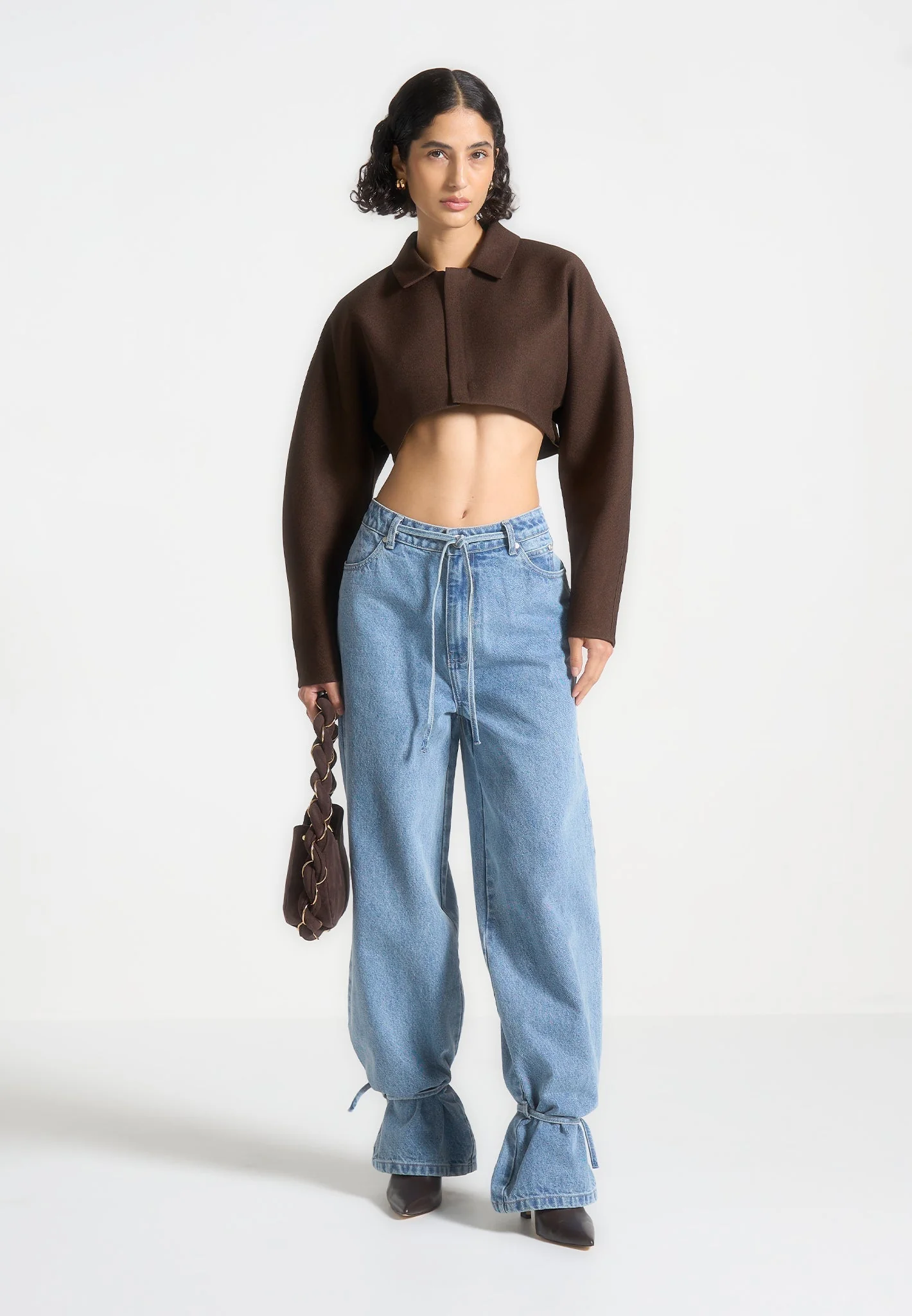 Elya - Tailored Super Cropped Jacket - Brown - Image 6