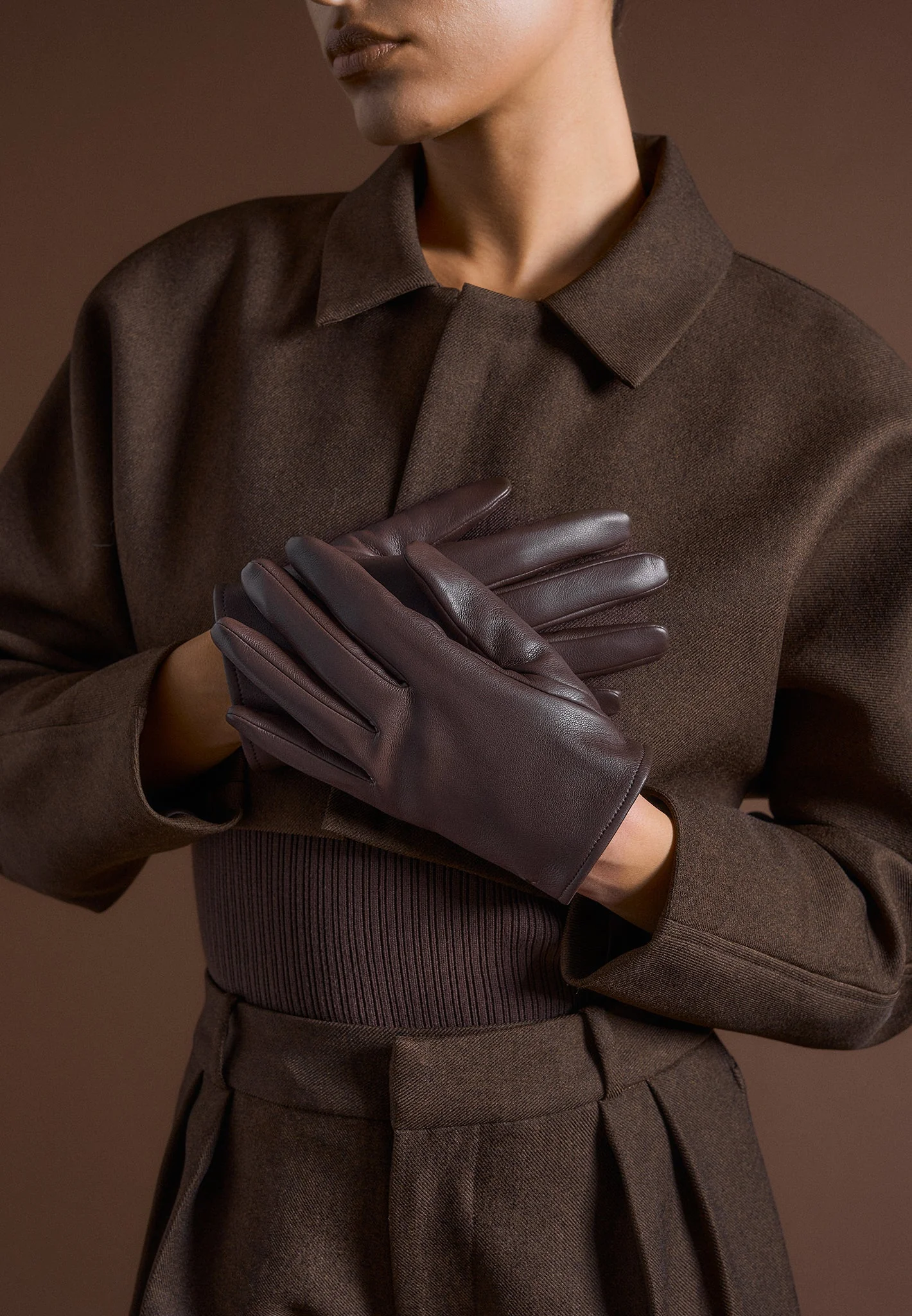 Elya - Tailored Super Cropped Jacket - Brown - Image 7