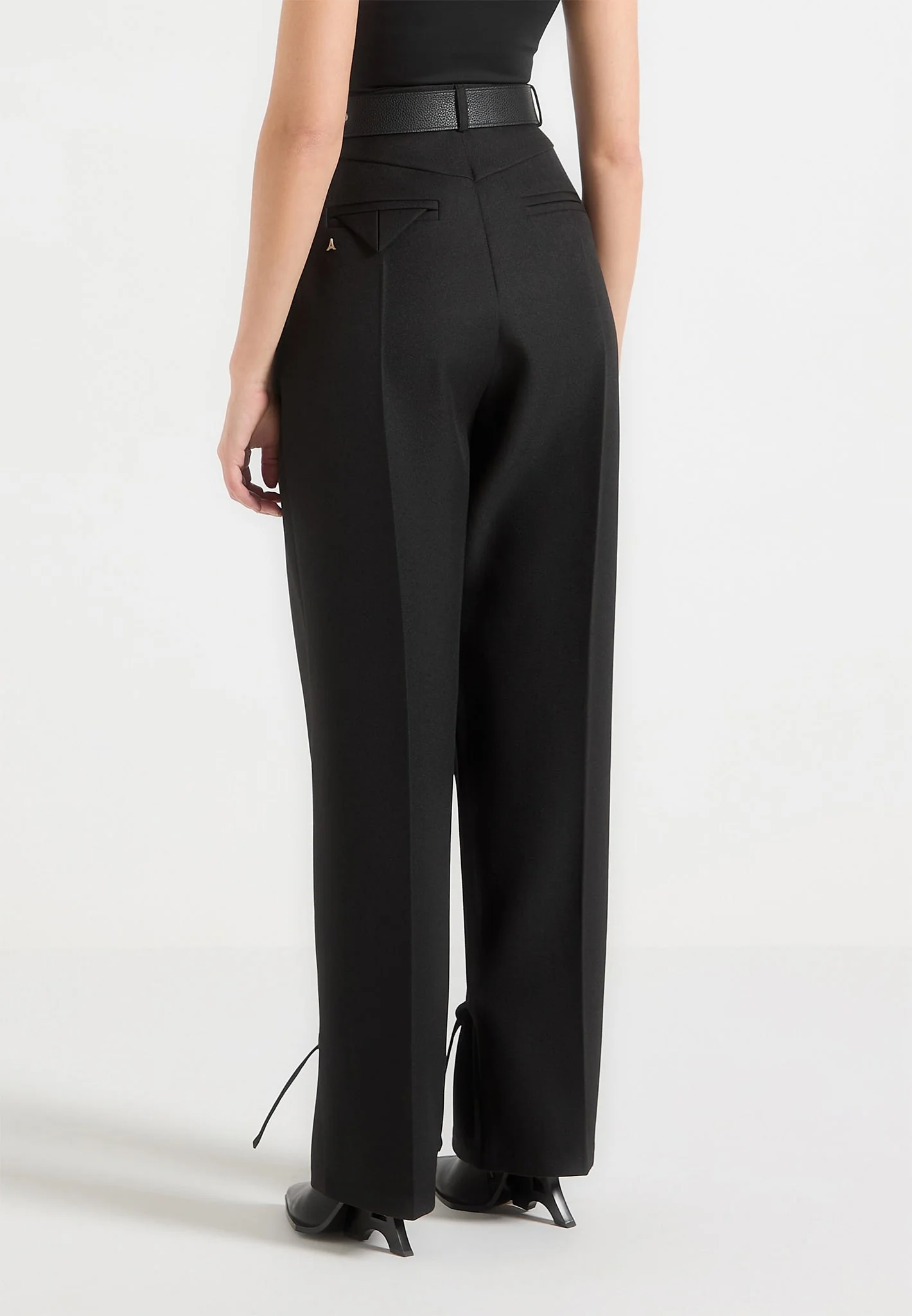 Suzanne - Tailored Trousers with Oversized Belt and Ankle Ties - Black - Image 4