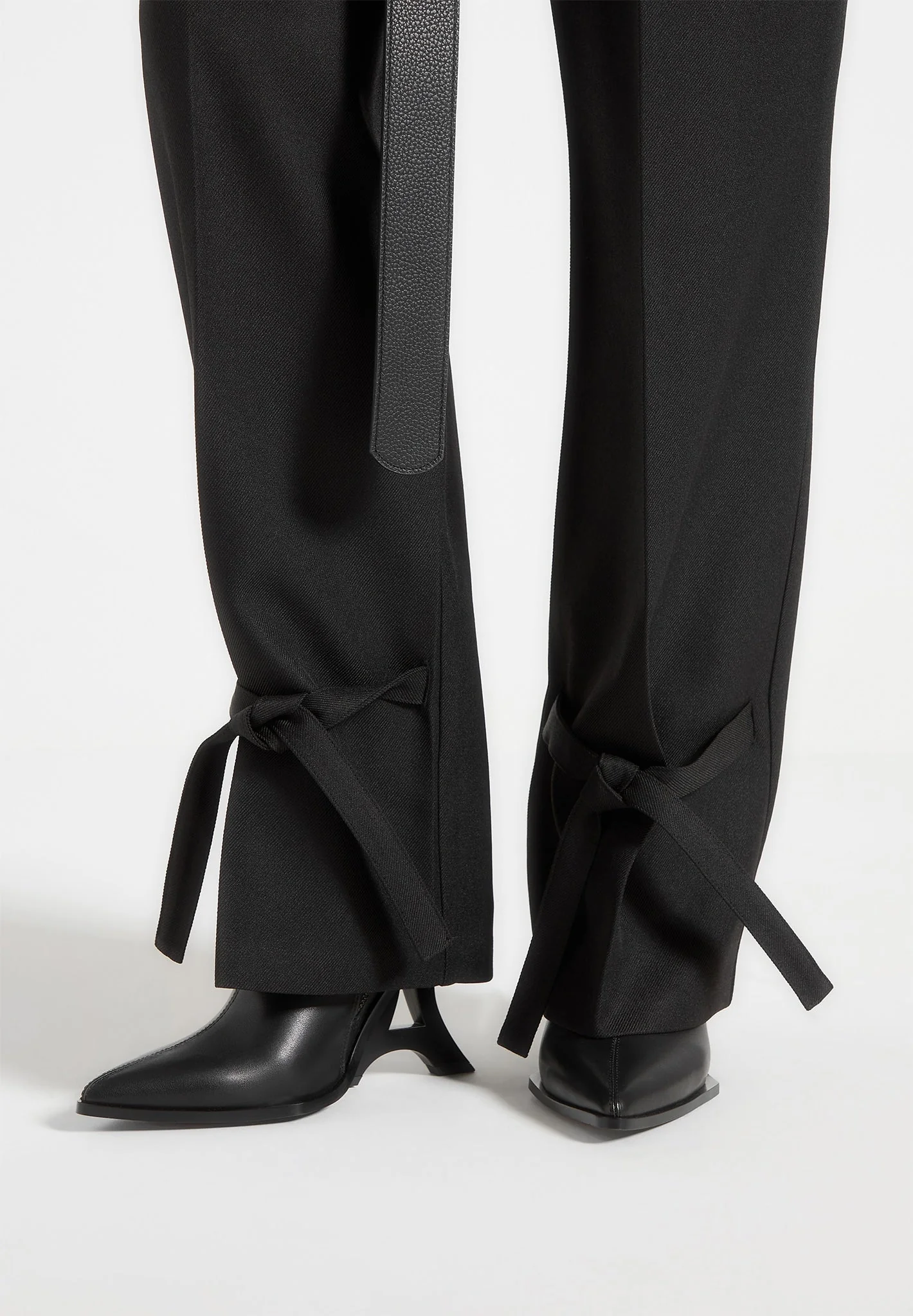 Suzanne - Tailored Trousers with Oversized Belt and Ankle Ties - Black - Image 5