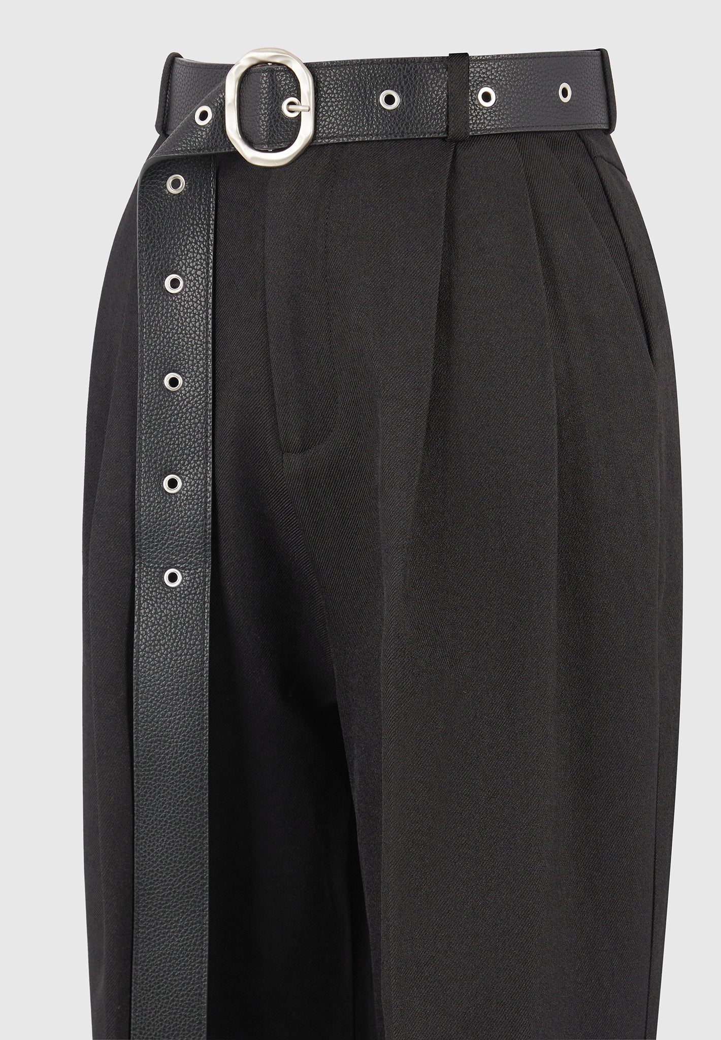 Suzanne - Tailored Trousers with Oversized Belt and Ankle Ties - Black - Image 7