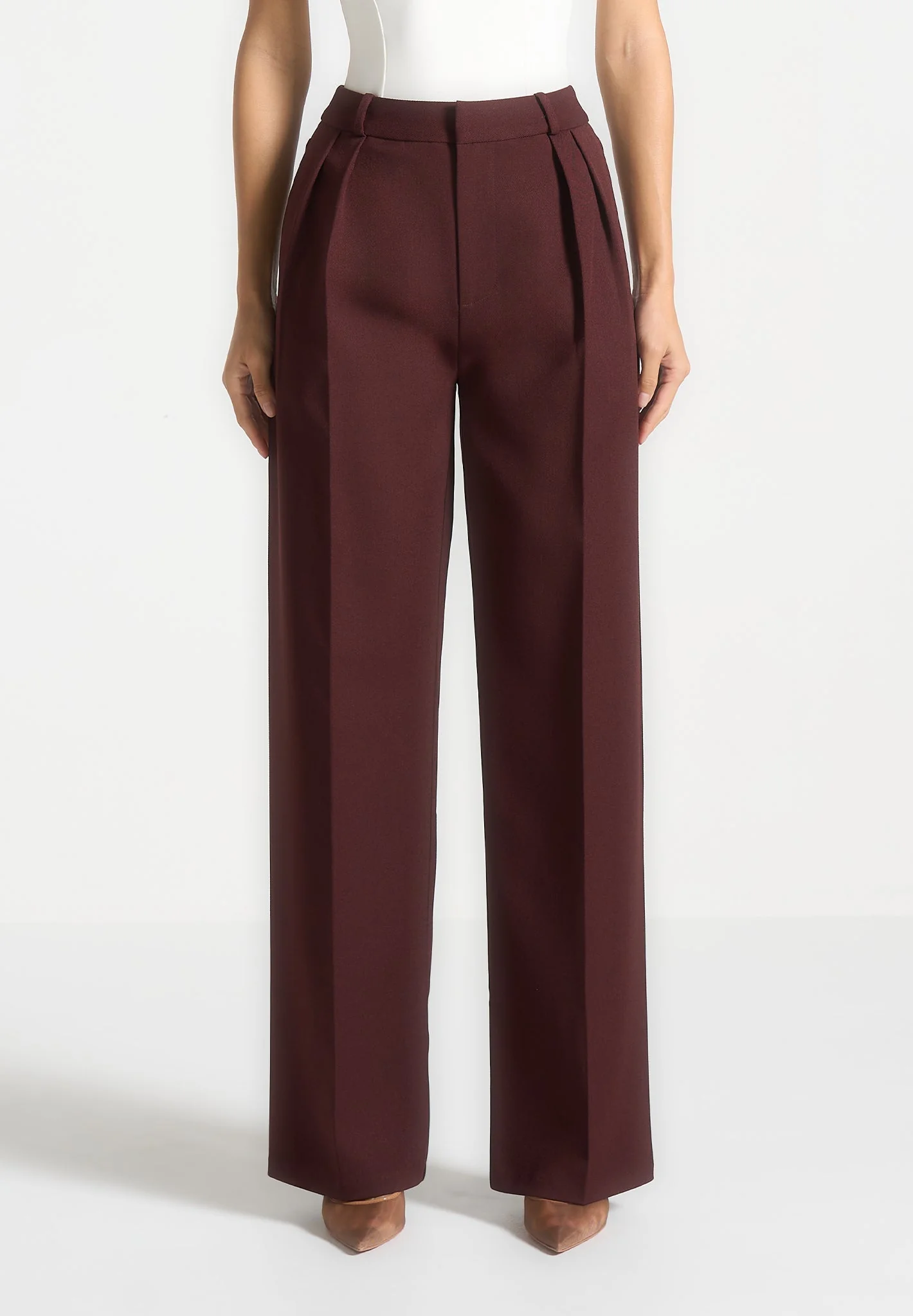 Julie - Tailored Twin Pleat Trousers - Wine Red - Image 6