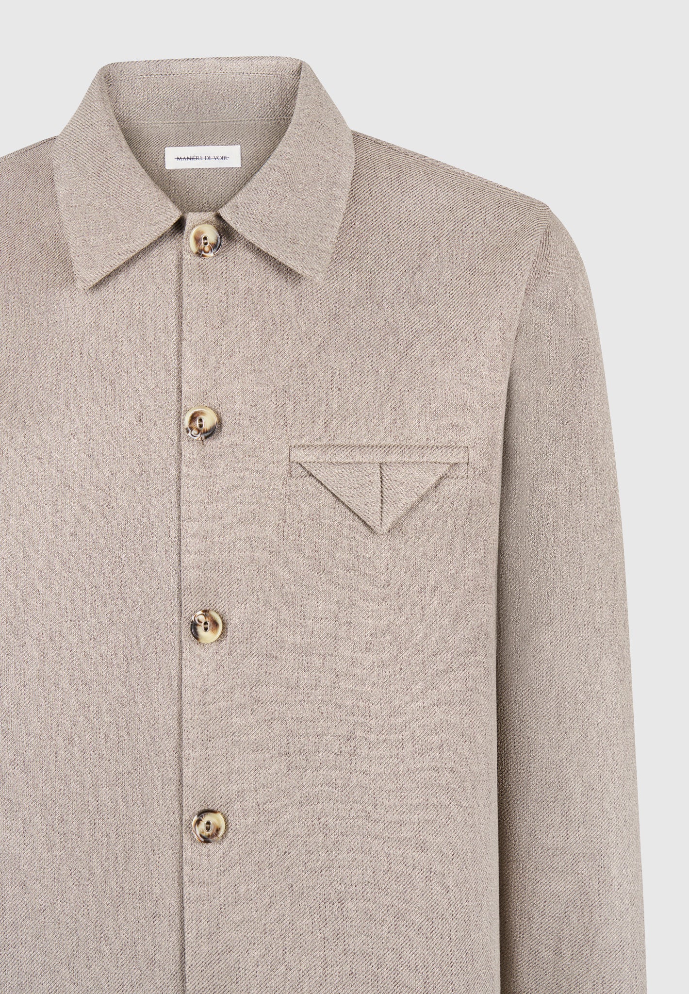 Leo - Textured Tailored Long Sleeve Overshirt - Taupe - Image 6