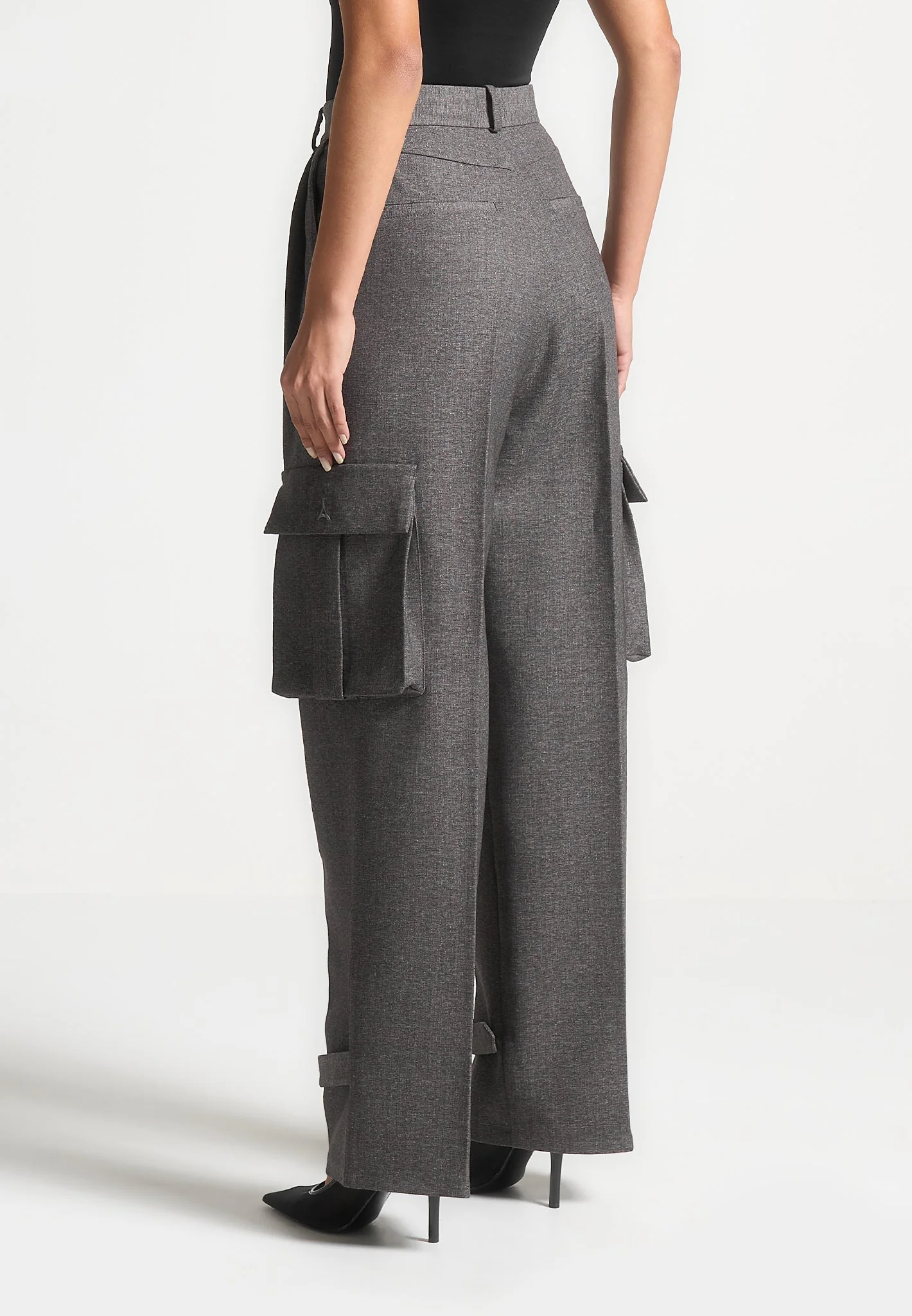 Danielle - Textured Tailored Pleated Cargo Trousers - Grey Marl - Image 4