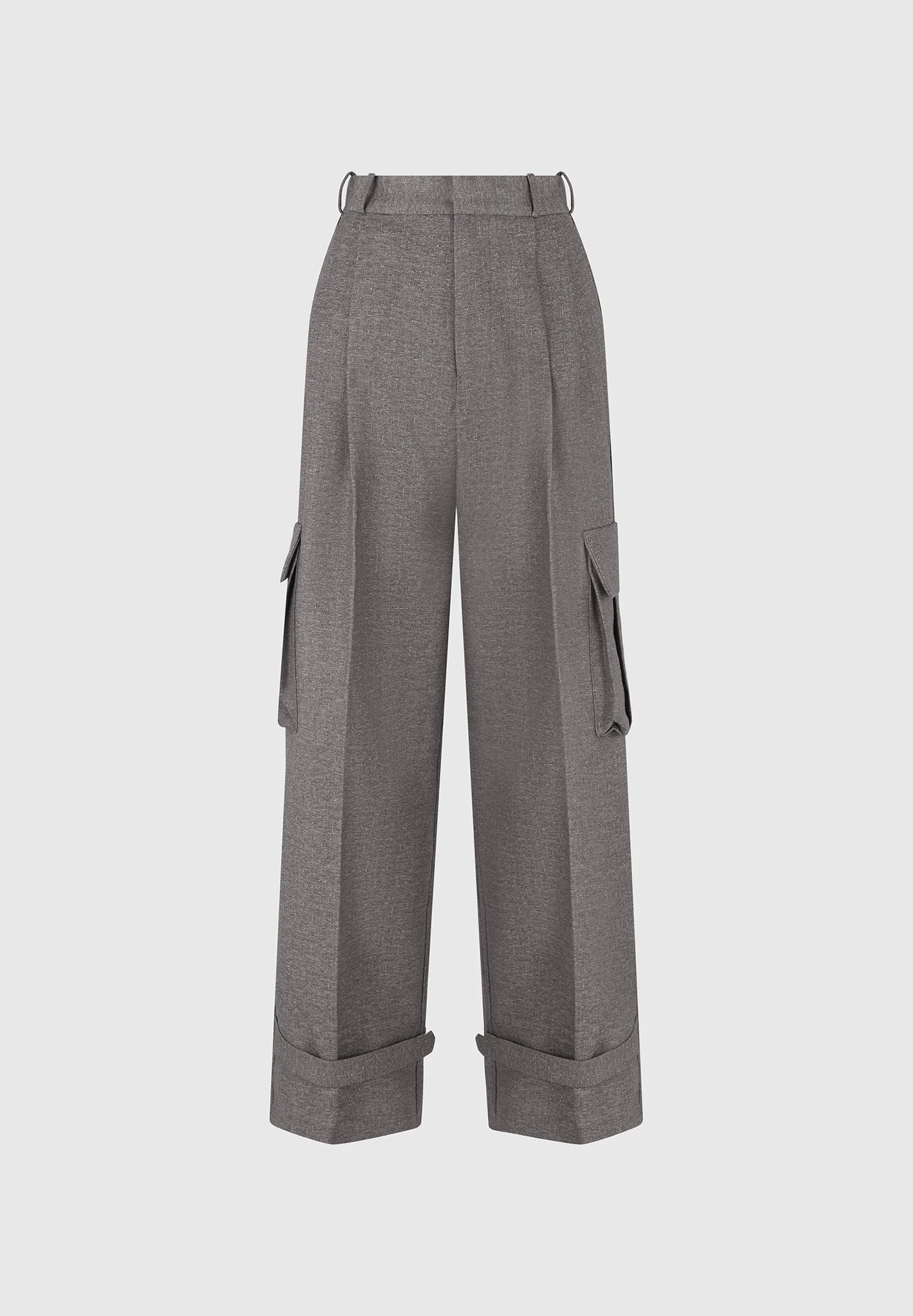 Danielle - Textured Tailored Pleated Cargo Trousers - Grey Marl - Image 6