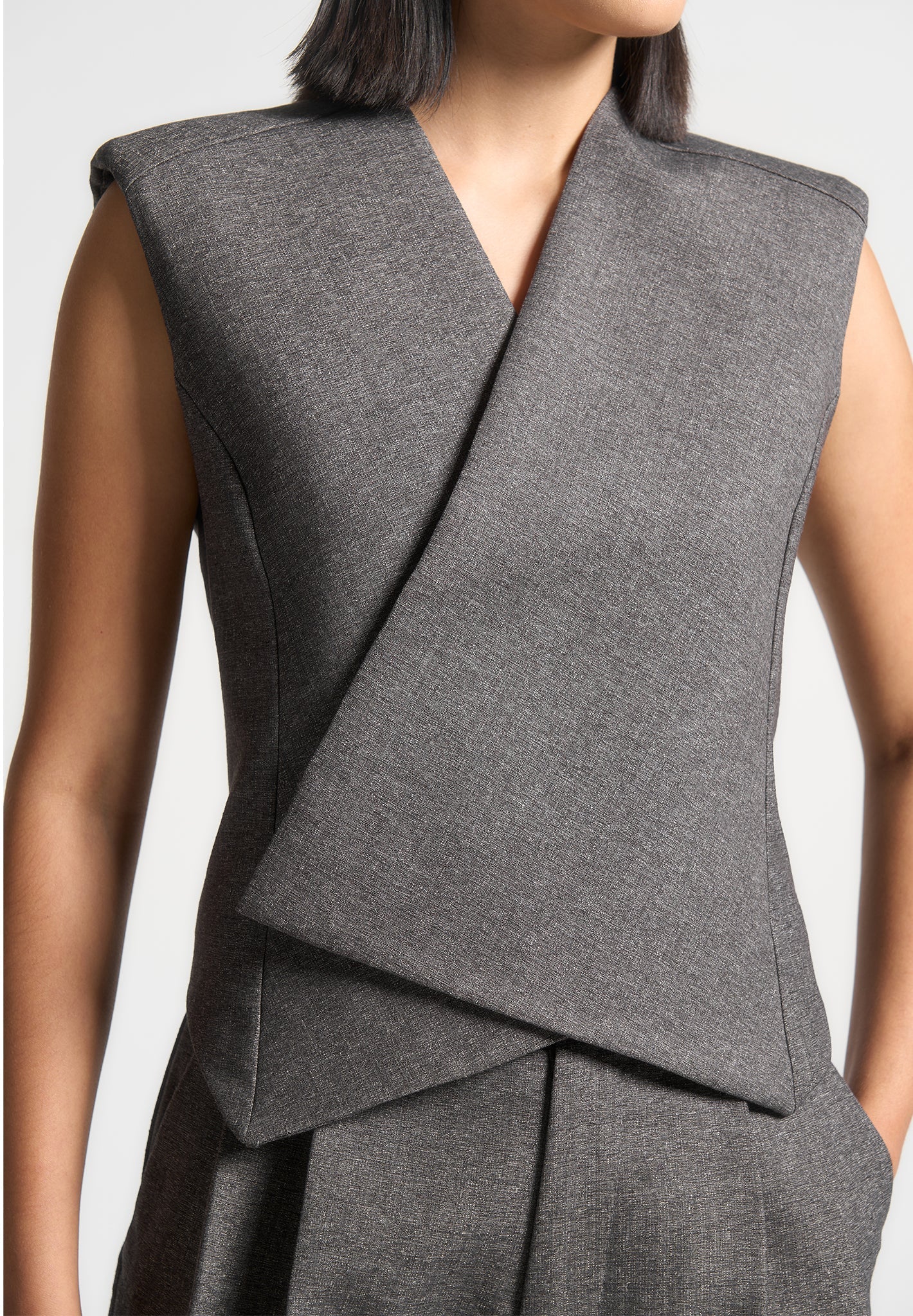 Laurence - Textured Tailored Wrap Suit Vest - Grey Marl - Image 3