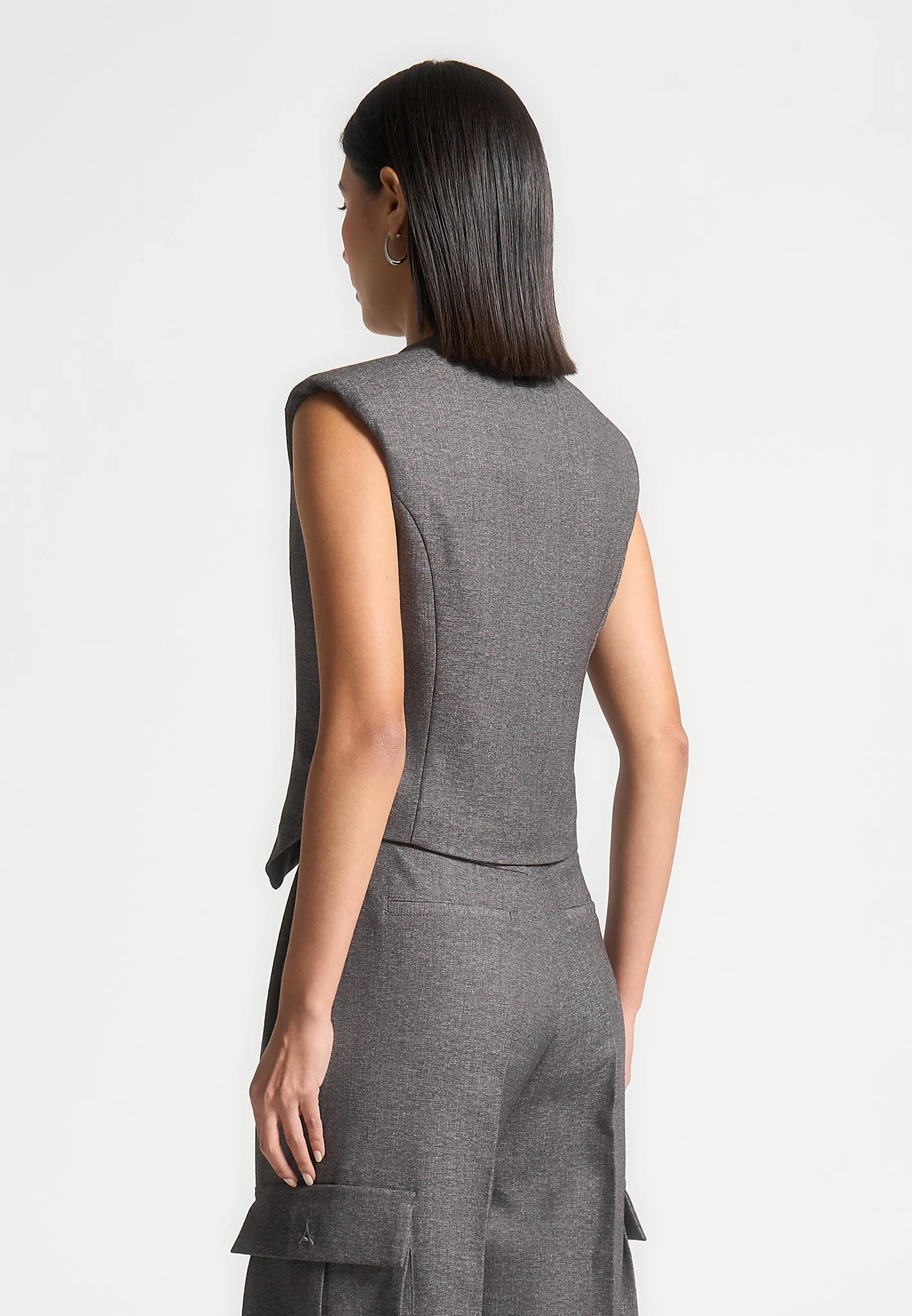 Laurence - Textured Tailored Wrap Suit Vest - Grey Marl - Image 4