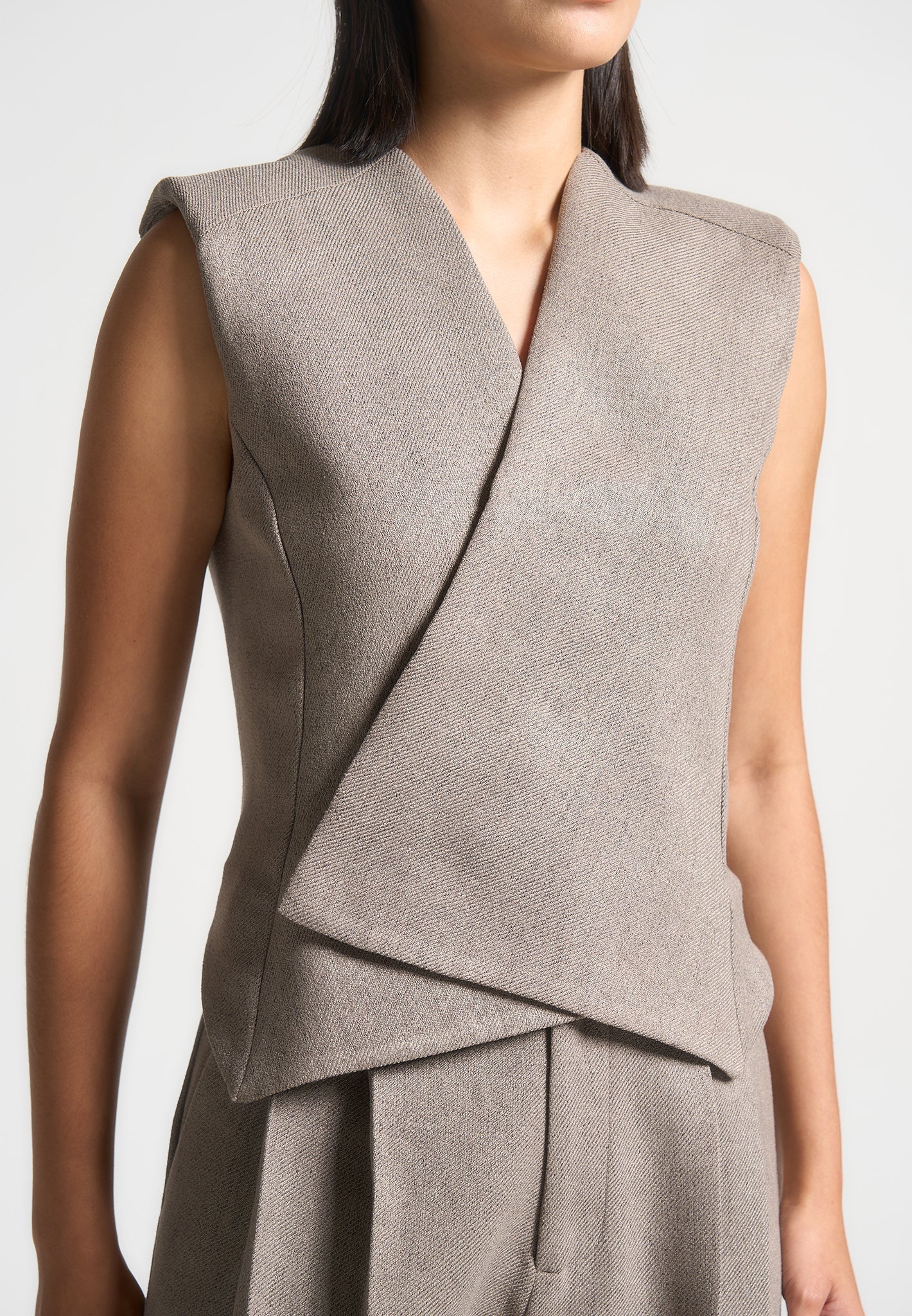Laurence - Textured Tailored Wrap Suit Vest - Taupe - Image 5