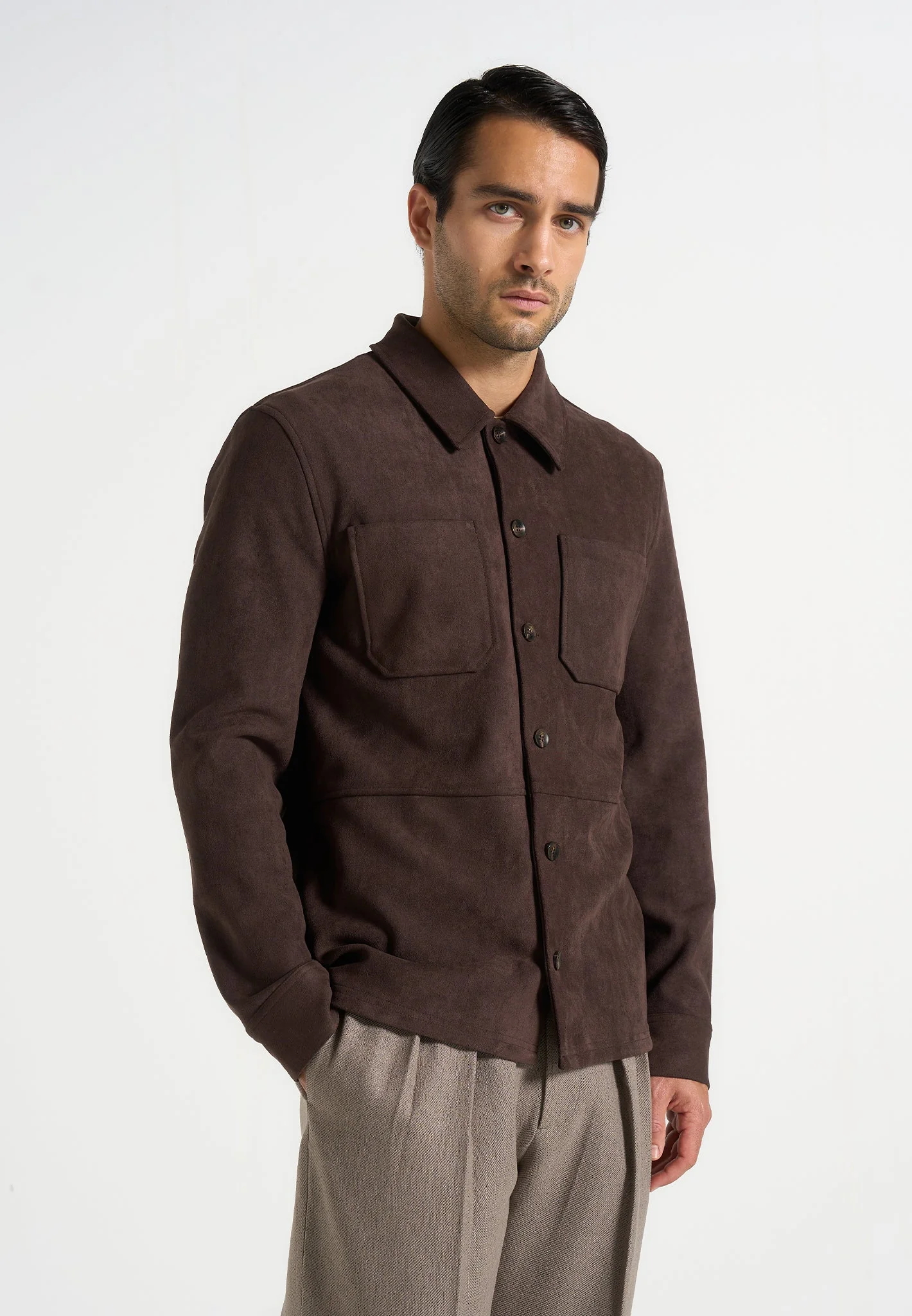 Thomas - Suede Long Sleeve Shirt - Brown - Image 4