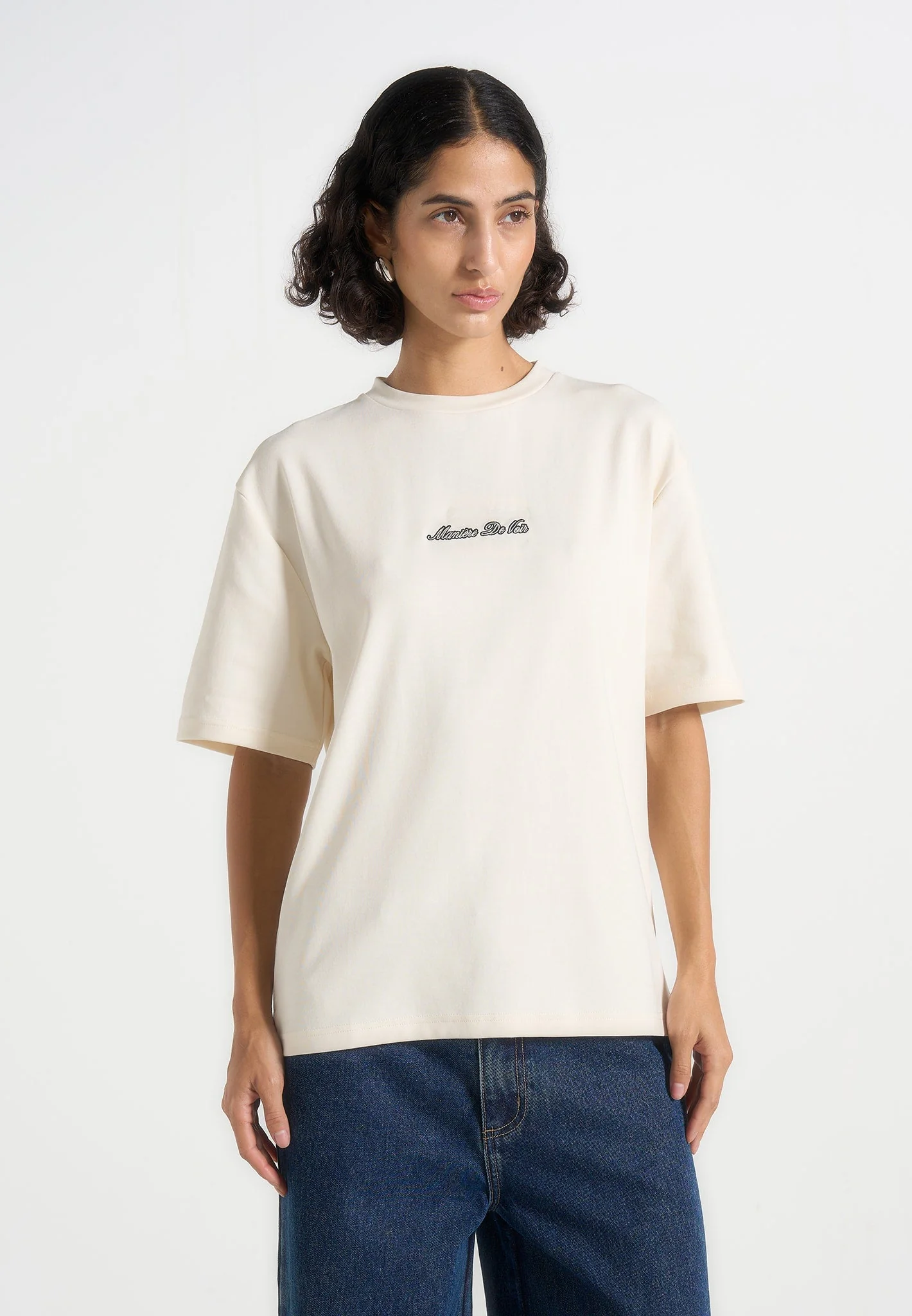 TS001 - Unisex Signature Relaxed Fit Cotton T-Shirt - Cream - Image 4