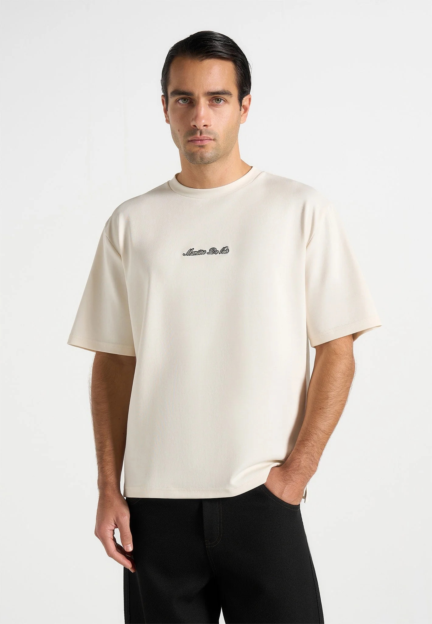 TS001 - Unisex Signature Relaxed Fit Cotton T-Shirt - Cream - Image 5