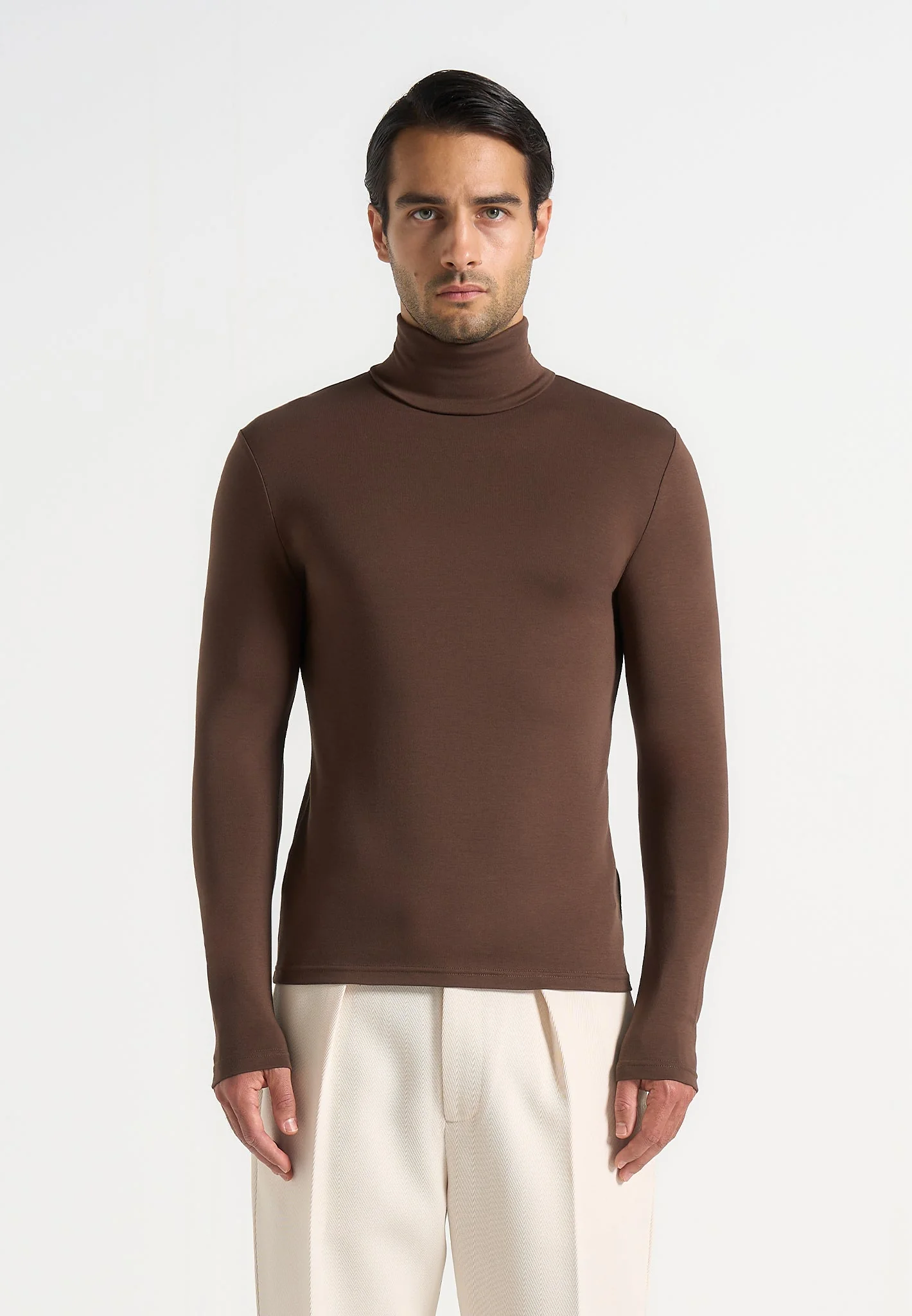 TS006 - Long Sleeve Roll Neck Top - Brown - Image 2