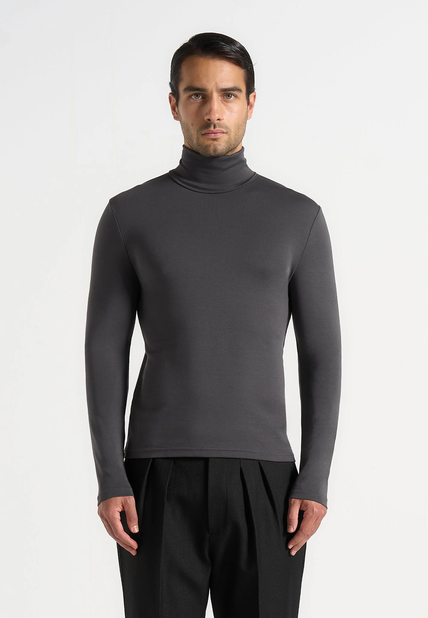 TS006 - Long Sleeve Roll Neck Top - Grey - Image 3
