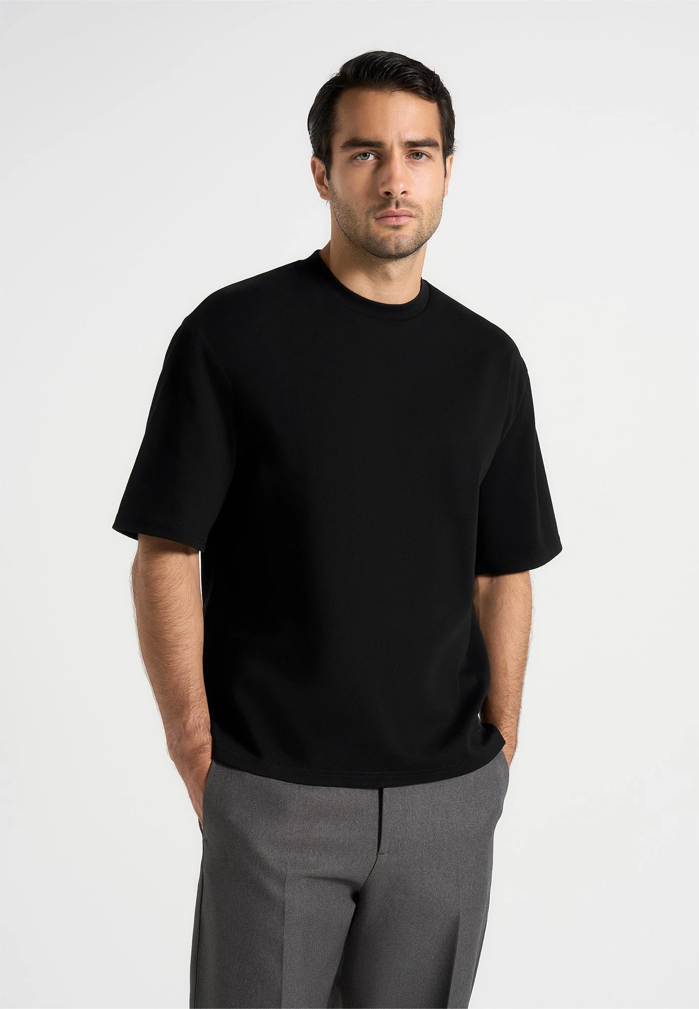 TS007 - Relaxed Fit Cotton T-Shirt - Black - Image 4