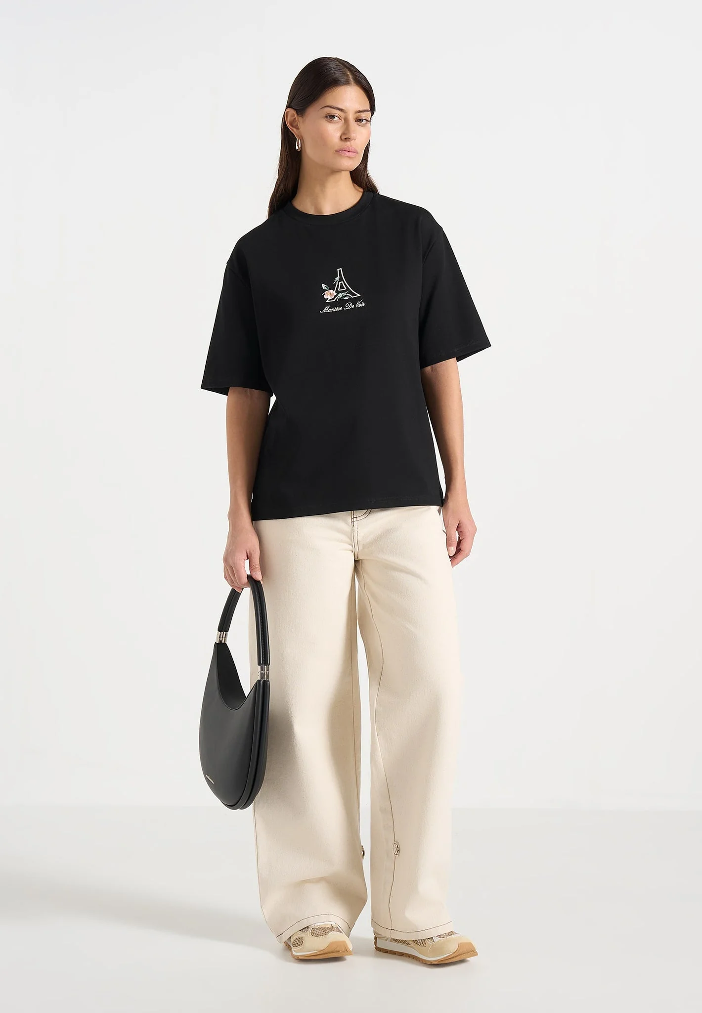 TS008 - Unisex Floral Eiffel Cotton T-Shirt - Black