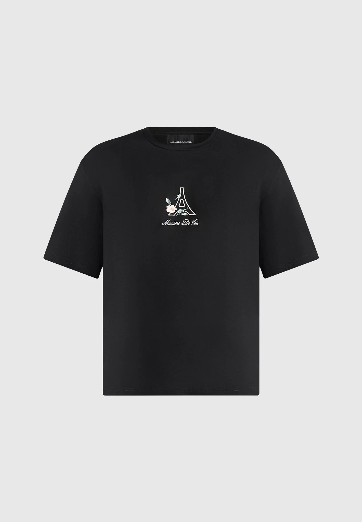 TS008 - Unisex Floral Eiffel Cotton T-Shirt - Black - Image 8