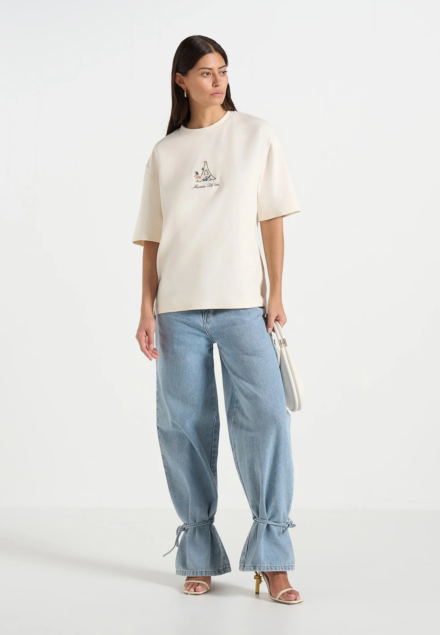 TS008 - Unisex Floral Eiffel Cotton T-Shirt - Cream - Image 3