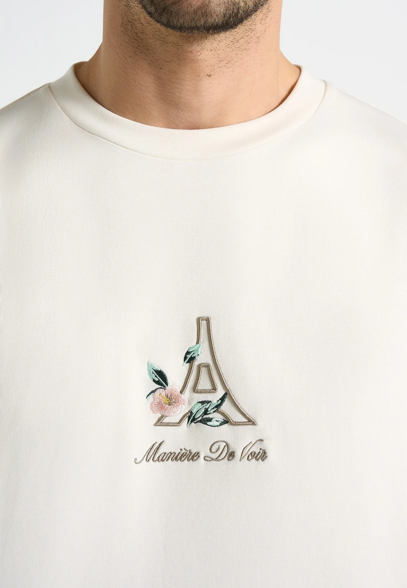 TS008 - Unisex Floral Eiffel Cotton T-Shirt - Cream - Image 5
