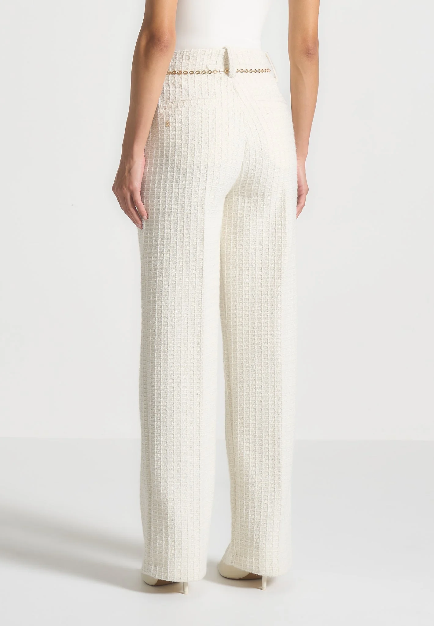 Nathalie - Tweed Trousers with Belt - Cream - Image 5
