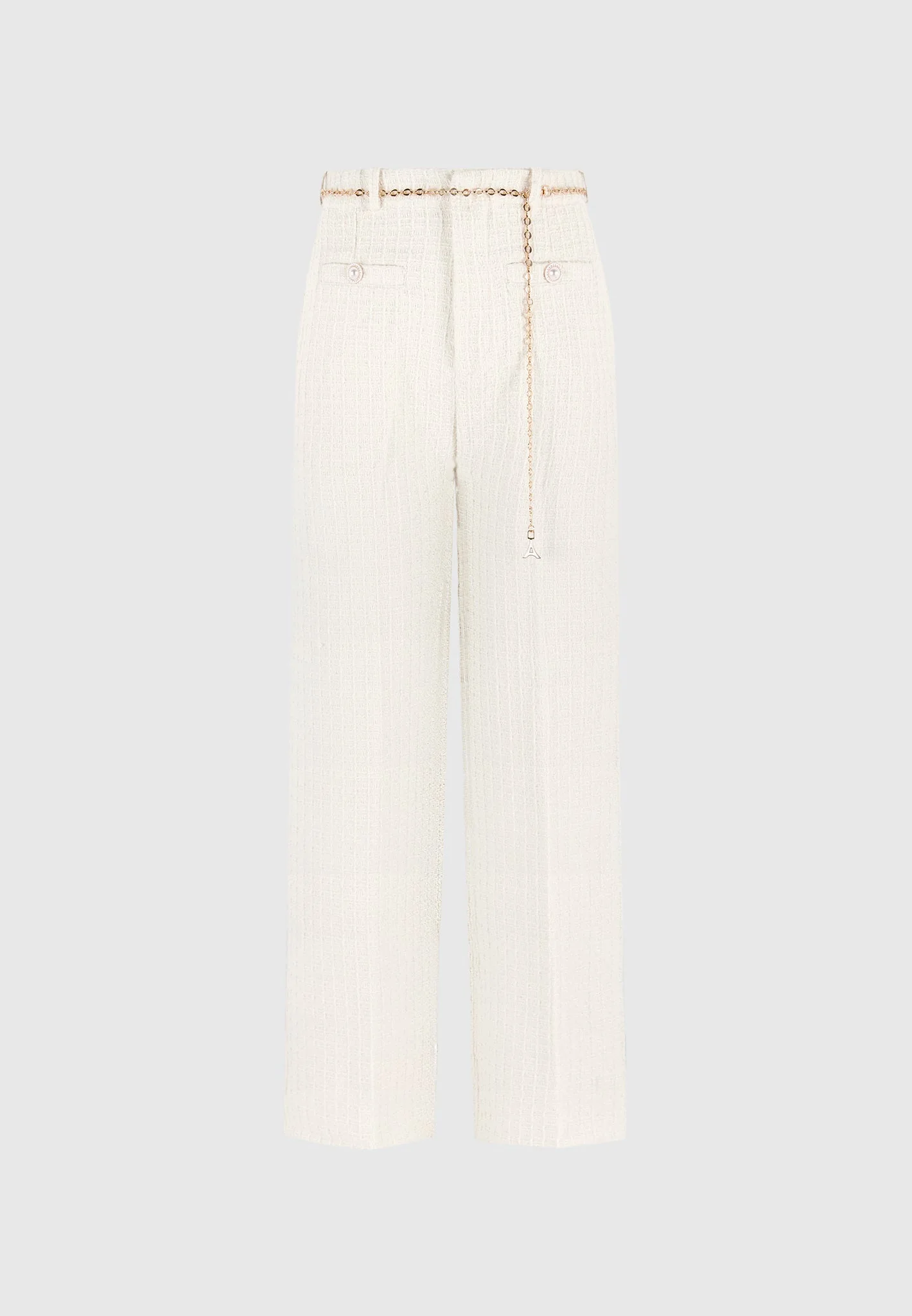 Nathalie - Tweed Trousers with Belt - Cream - Image 6