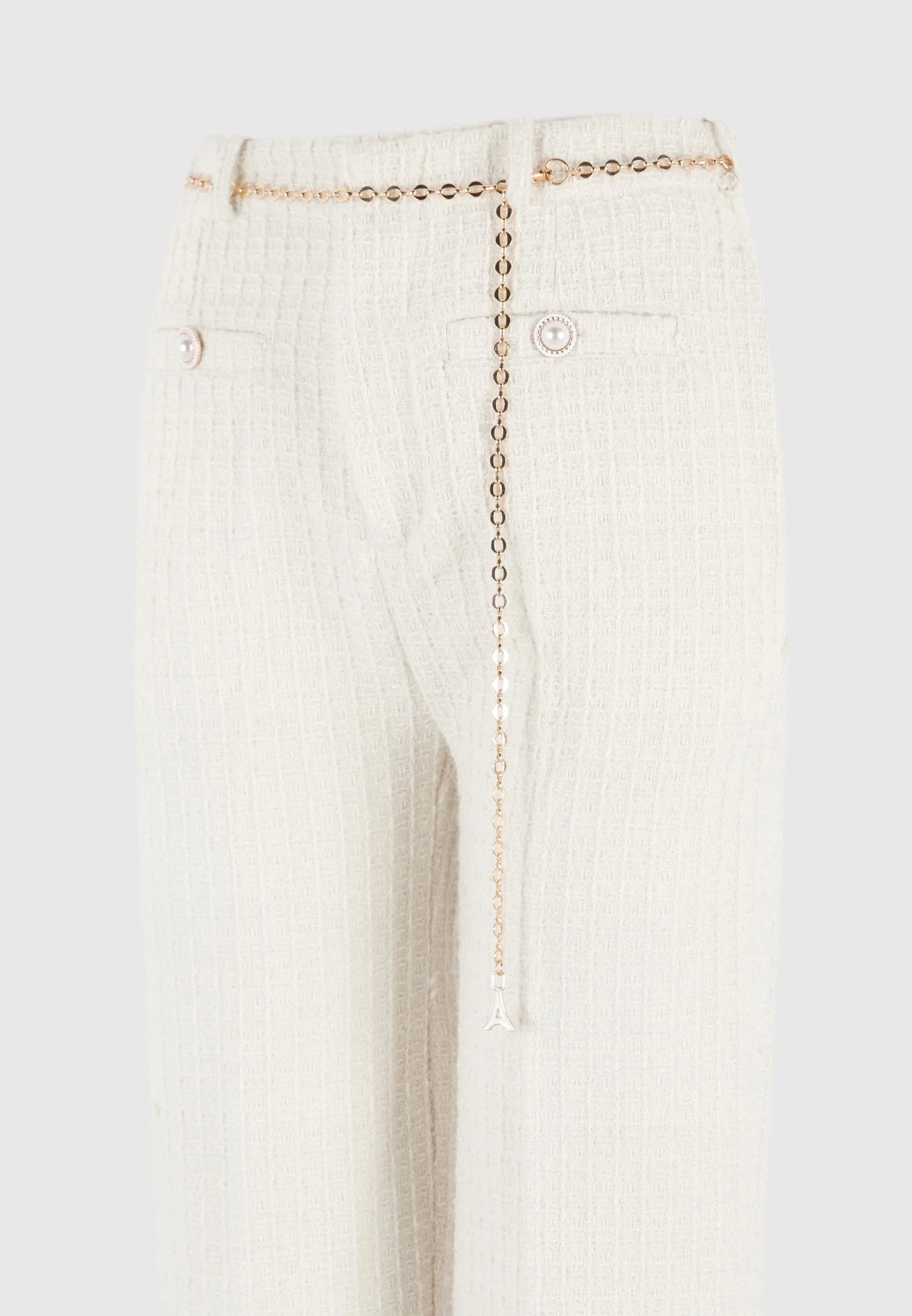 Nathalie - Tweed Trousers with Belt - Cream - Image 7