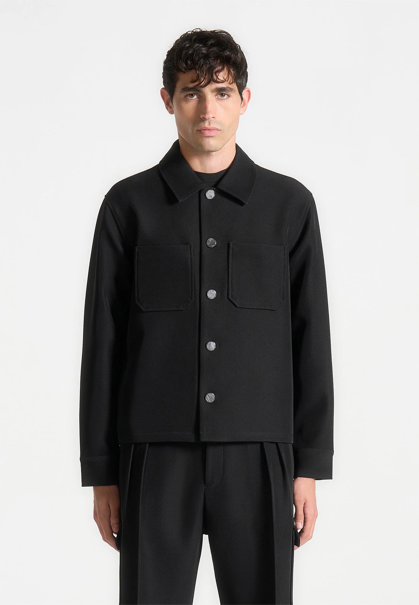 Benoit - Twill Pocket Cropped Shirt - Black - Image 3