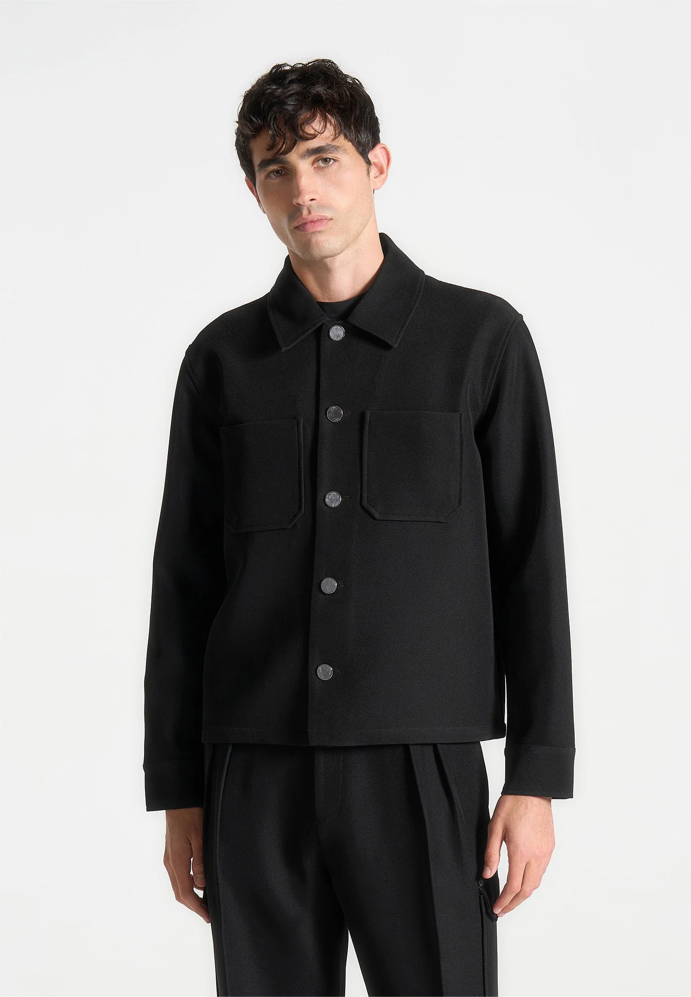 Benoit - Twill Pocket Cropped Shirt - Black - Image 4