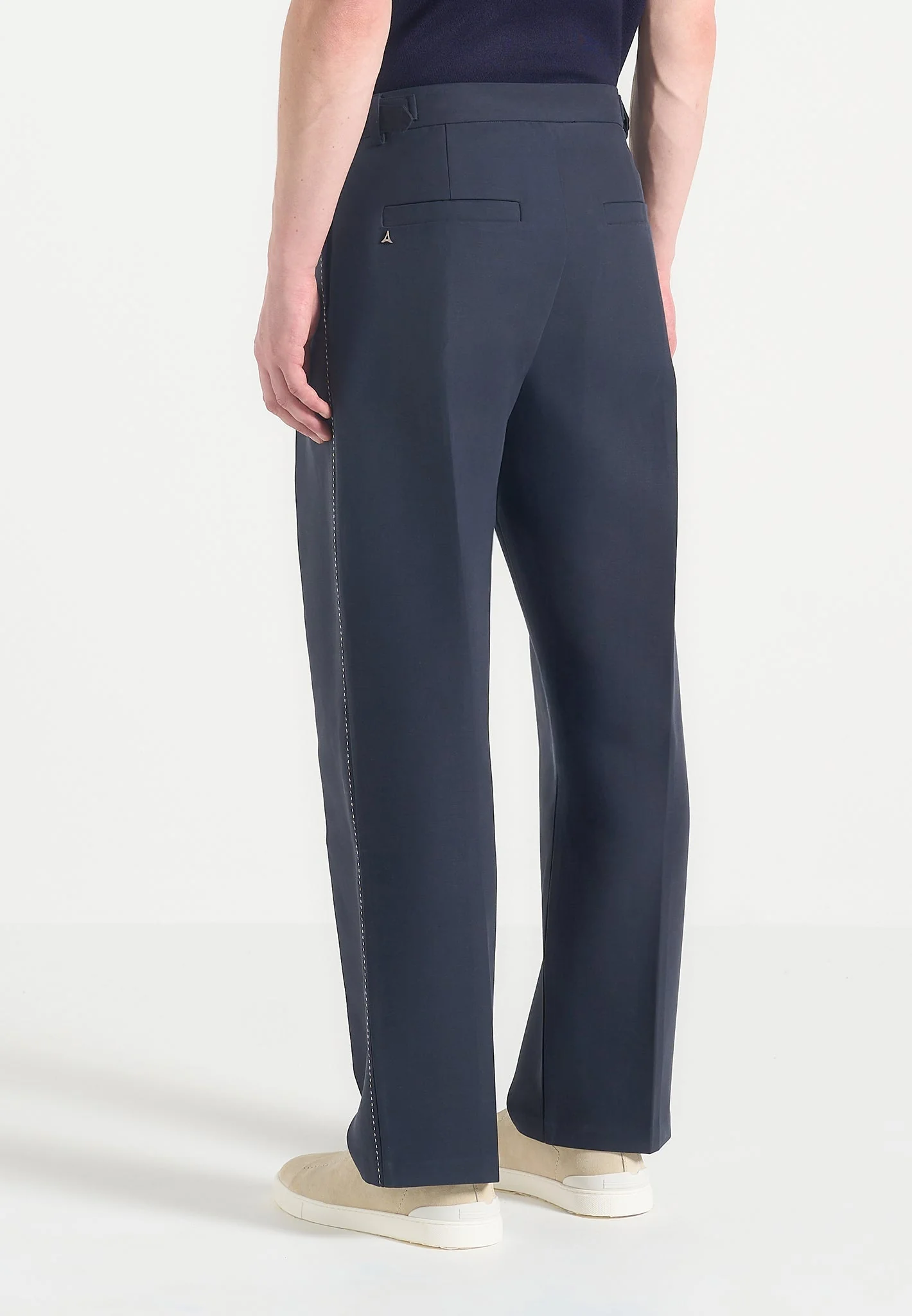 Nolan - Twin Pleat Chino Trousers with Stitch Detail - Navy - Image 4