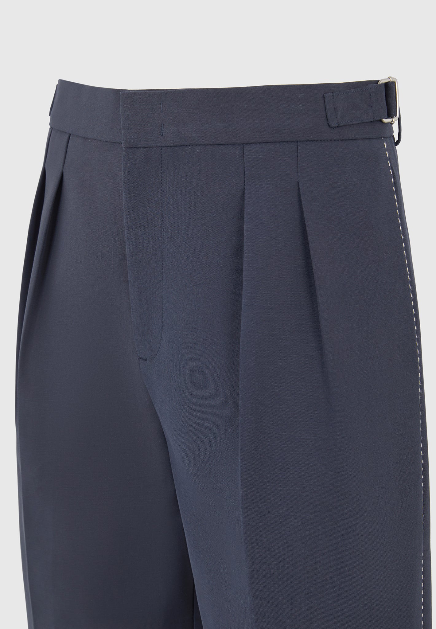 Nolan - Twin Pleat Chino Trousers with Stitch Detail - Navy - Image 6