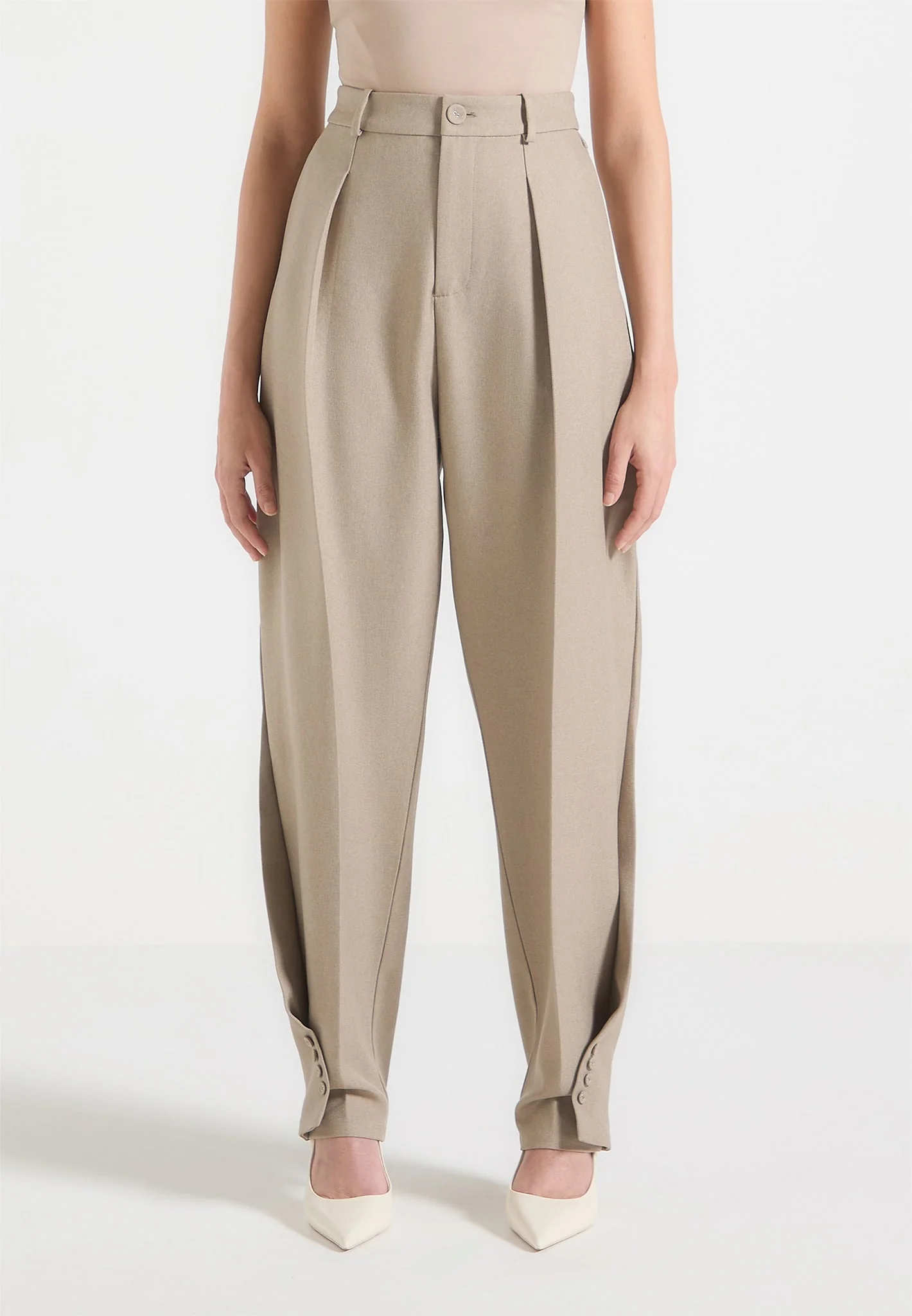 Sophie - Twist Leg Tailored Trousers - Taupe