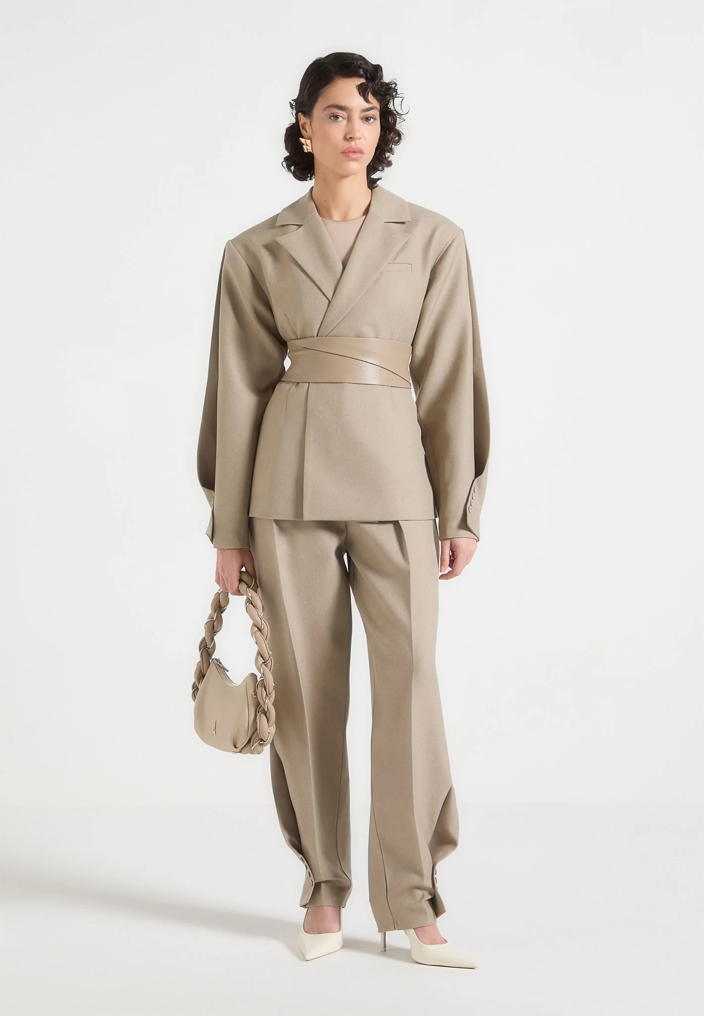 Sophie - Twist Leg Tailored Trousers - Taupe - Image 2