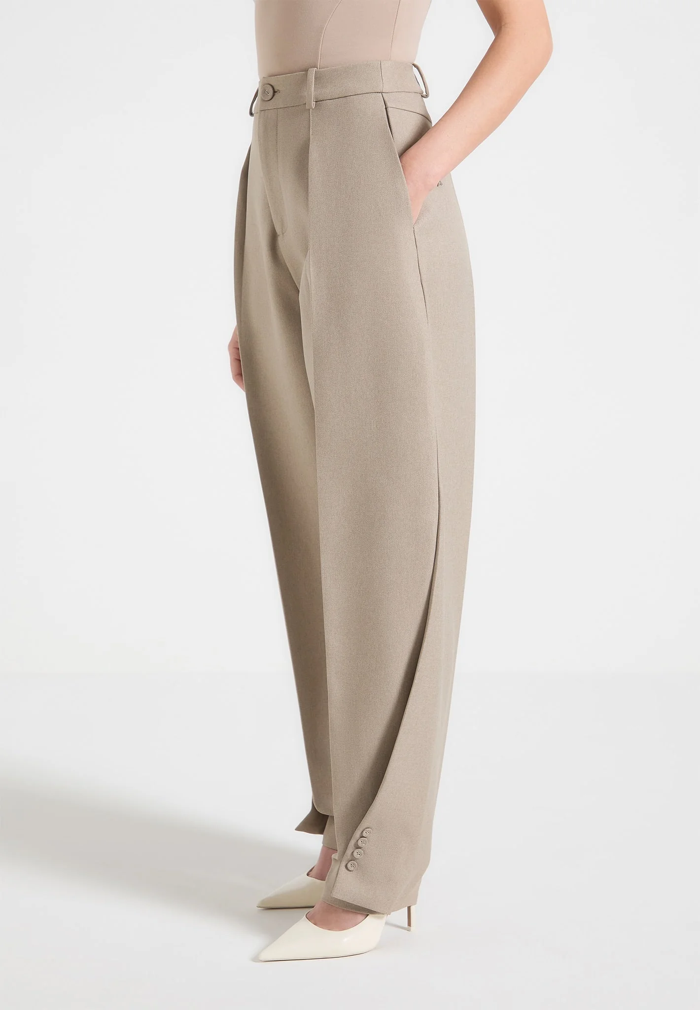 Sophie - Twist Leg Tailored Trousers - Taupe - Image 3