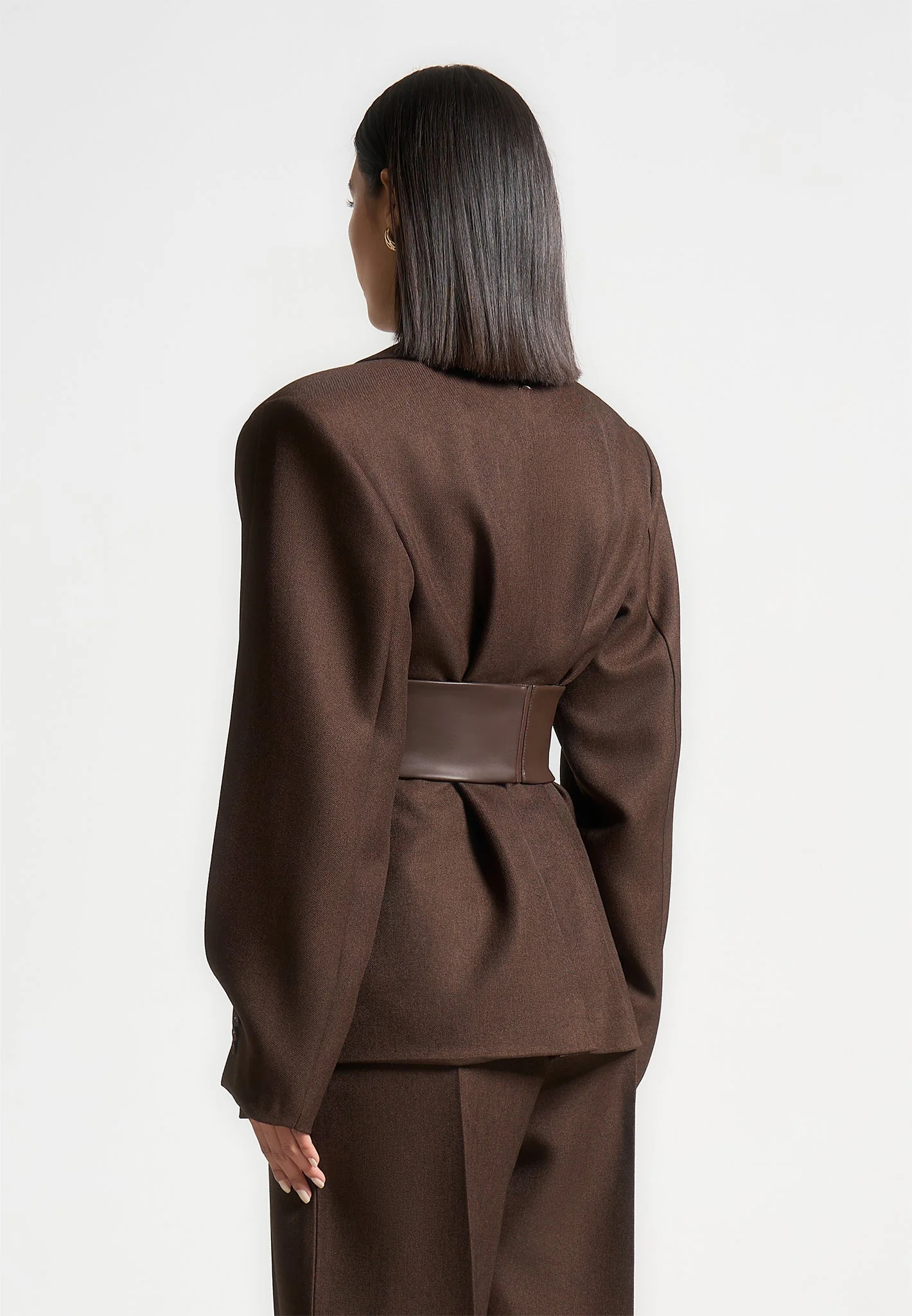 Marie - Twist Sleeve Tailored Blazer with Belt - Brown - Image 4