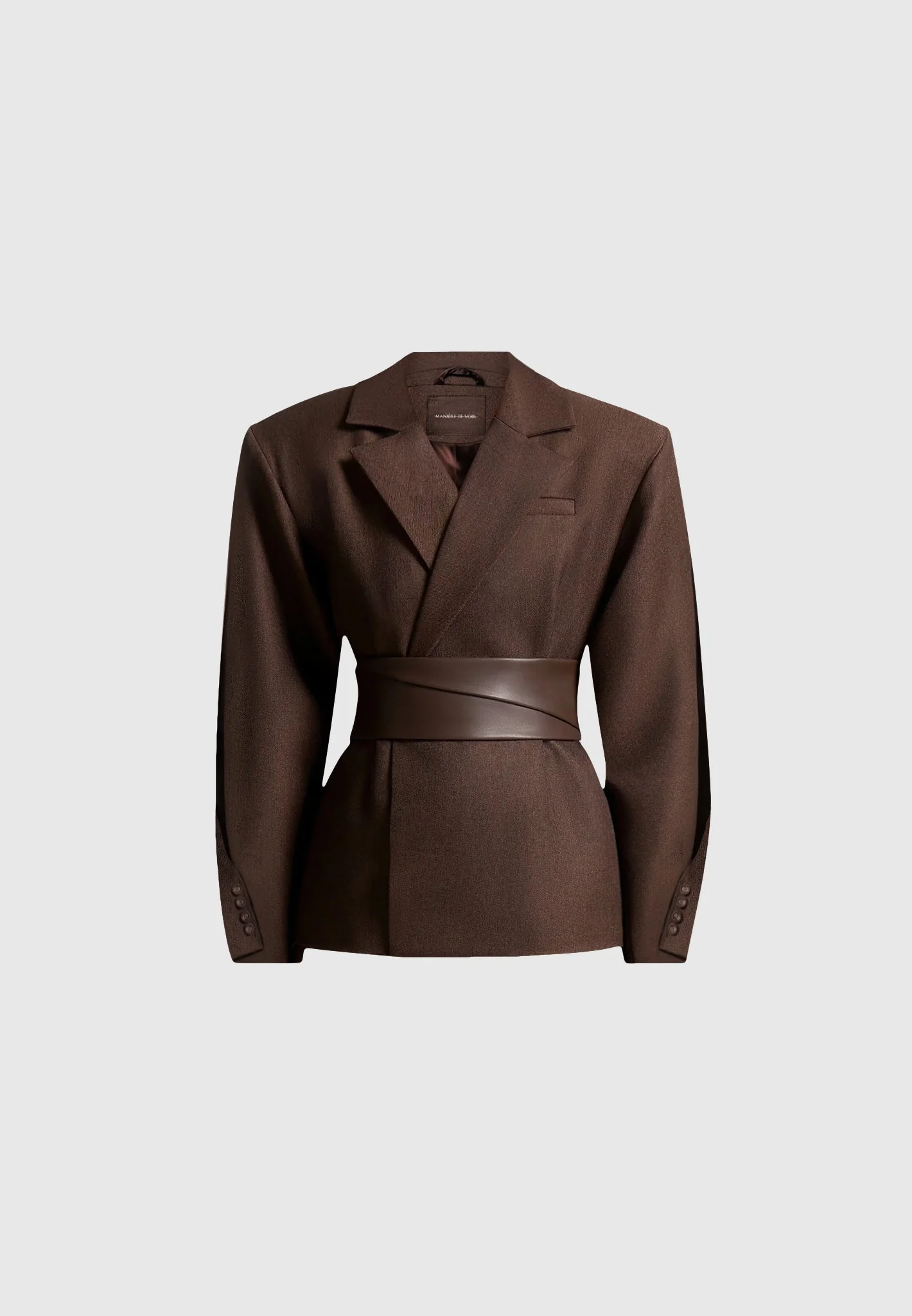 Marie - Twist Sleeve Tailored Blazer with Belt - Brown - Image 9