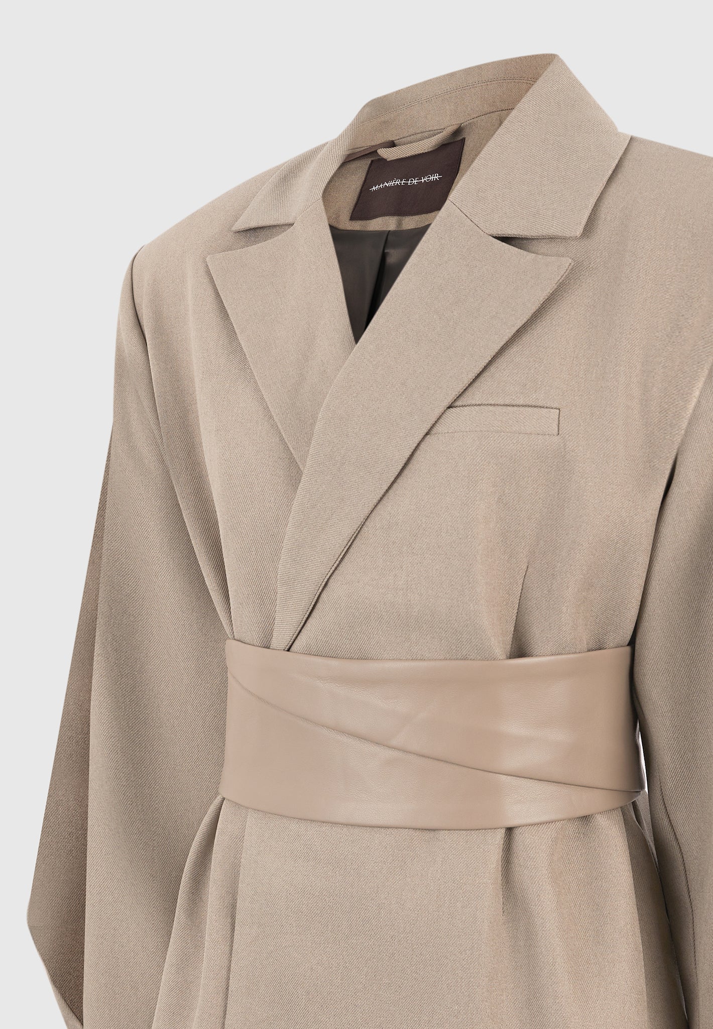 Marie - Twist Sleeve Tailored Blazer with Belt - Taupe - Image 8