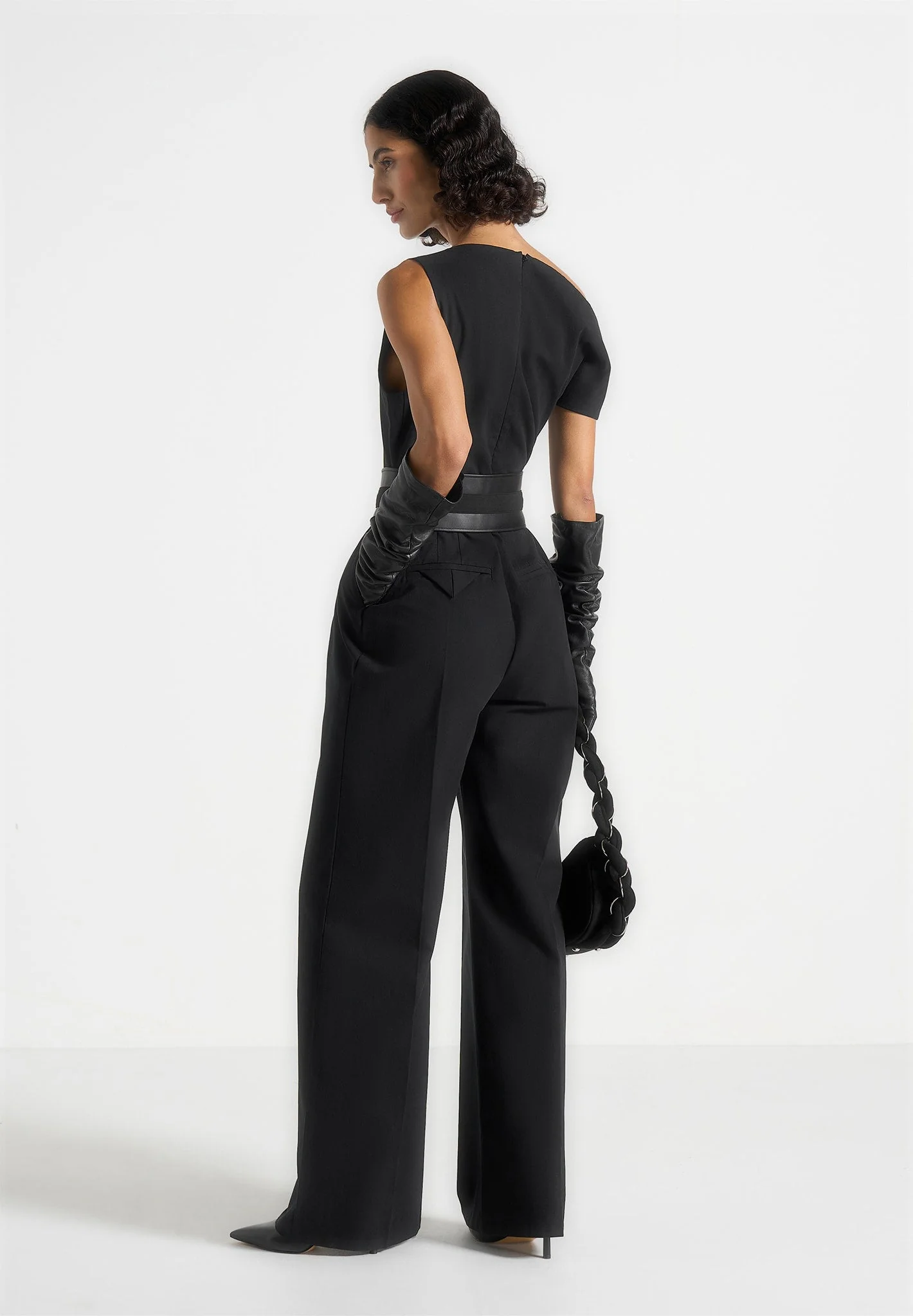 Valerie - Tailored Off Shoulder Jumpsuit With Belt - Black - Image 4