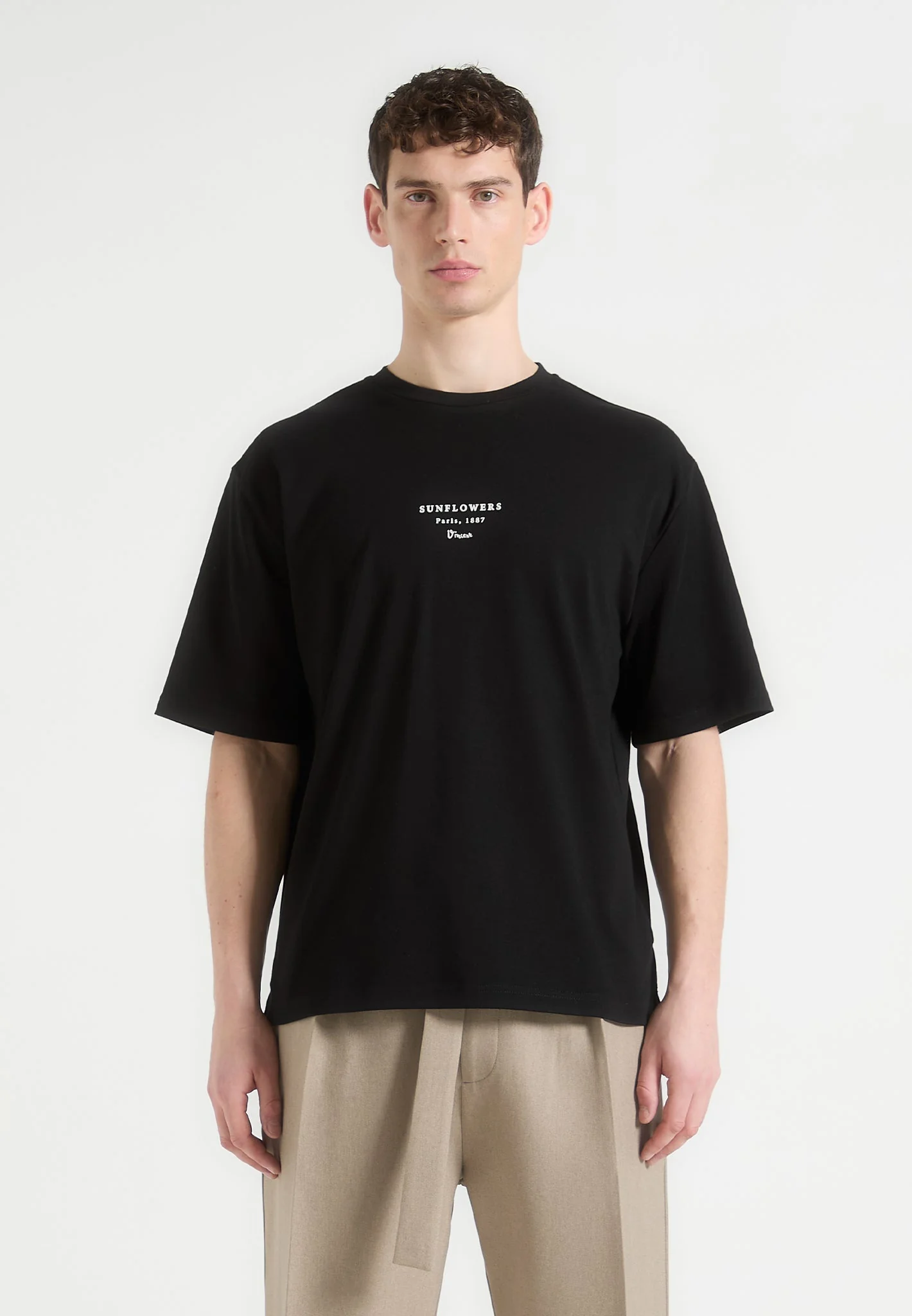 Sunflowers - Van Gogh Cotton T-Shirt - Black - Image 4