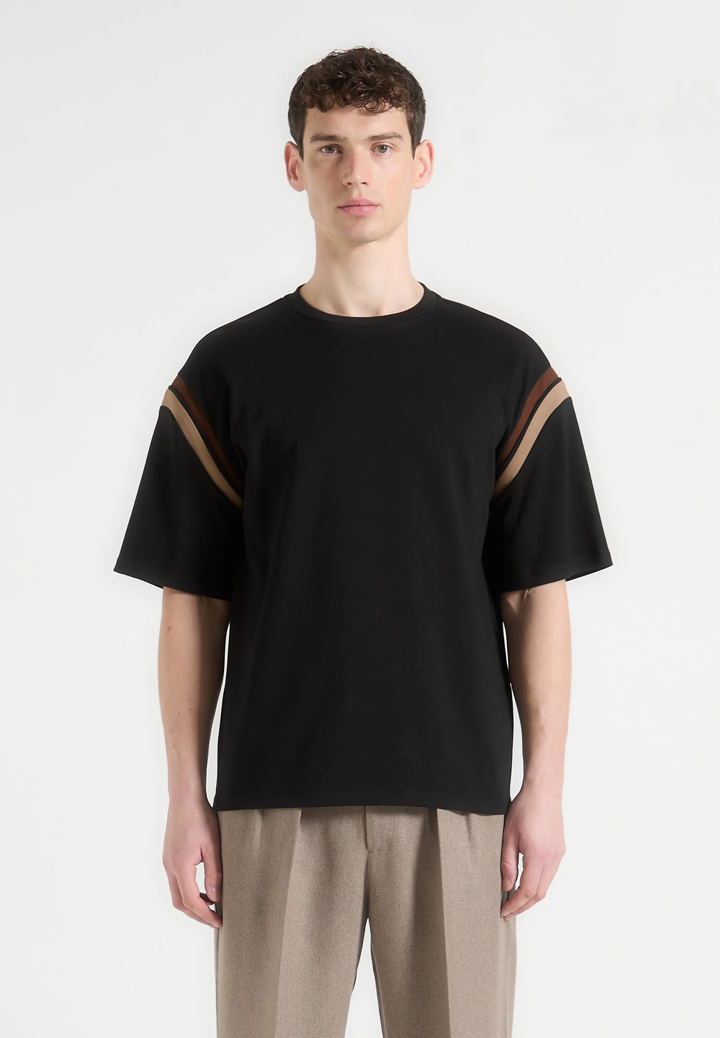 Georges - Varsity Cotton T-Shirt - Black/Taupe - Image 3