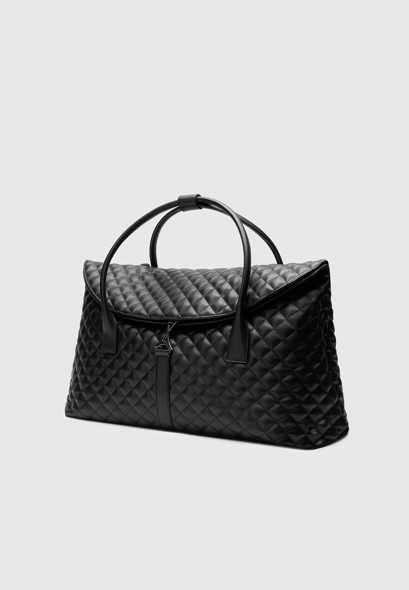 Leather Diamond Quilted Travel Bag - Black - Image 3