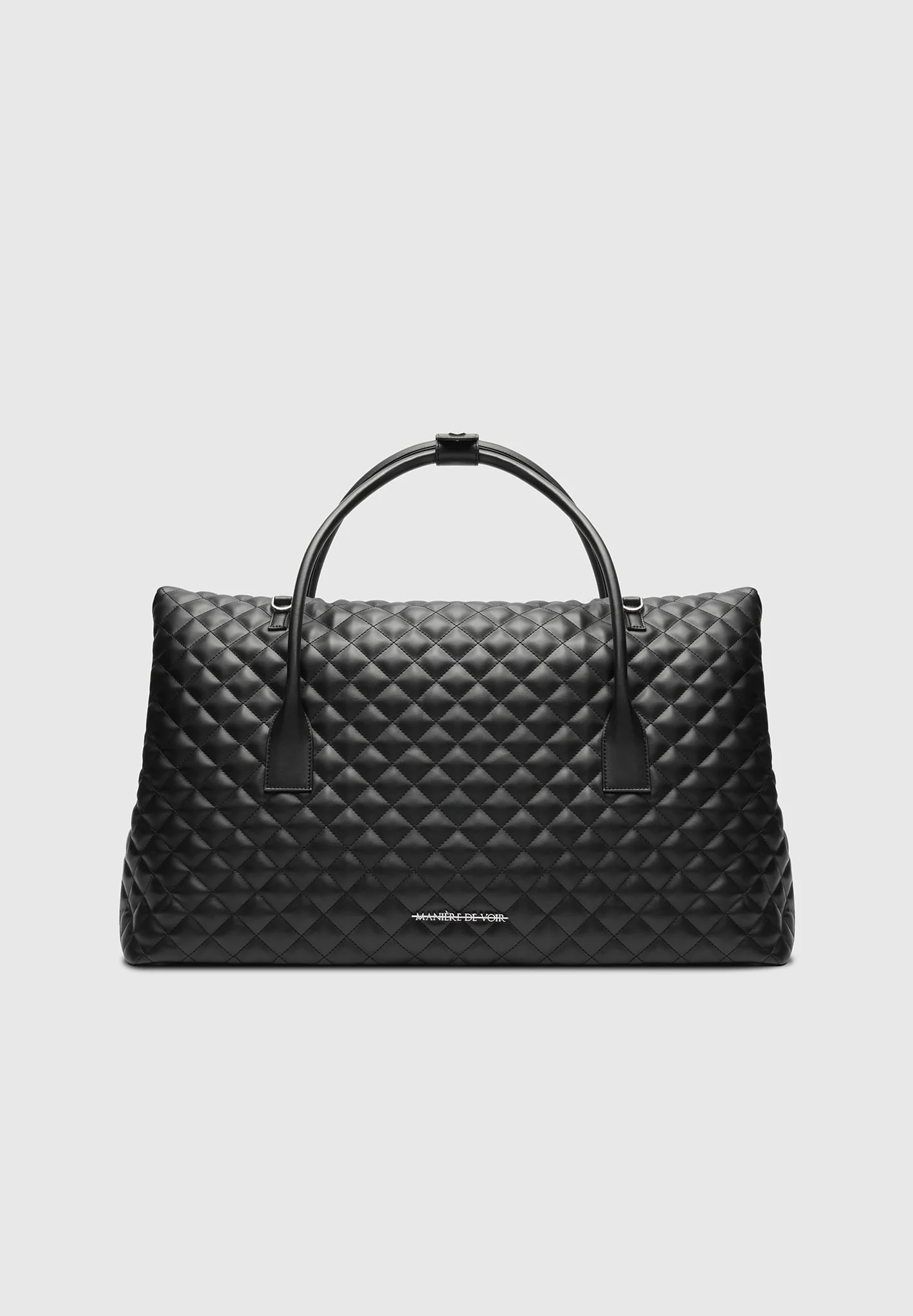 Leather Diamond Quilted Travel Bag - Black - Image 4