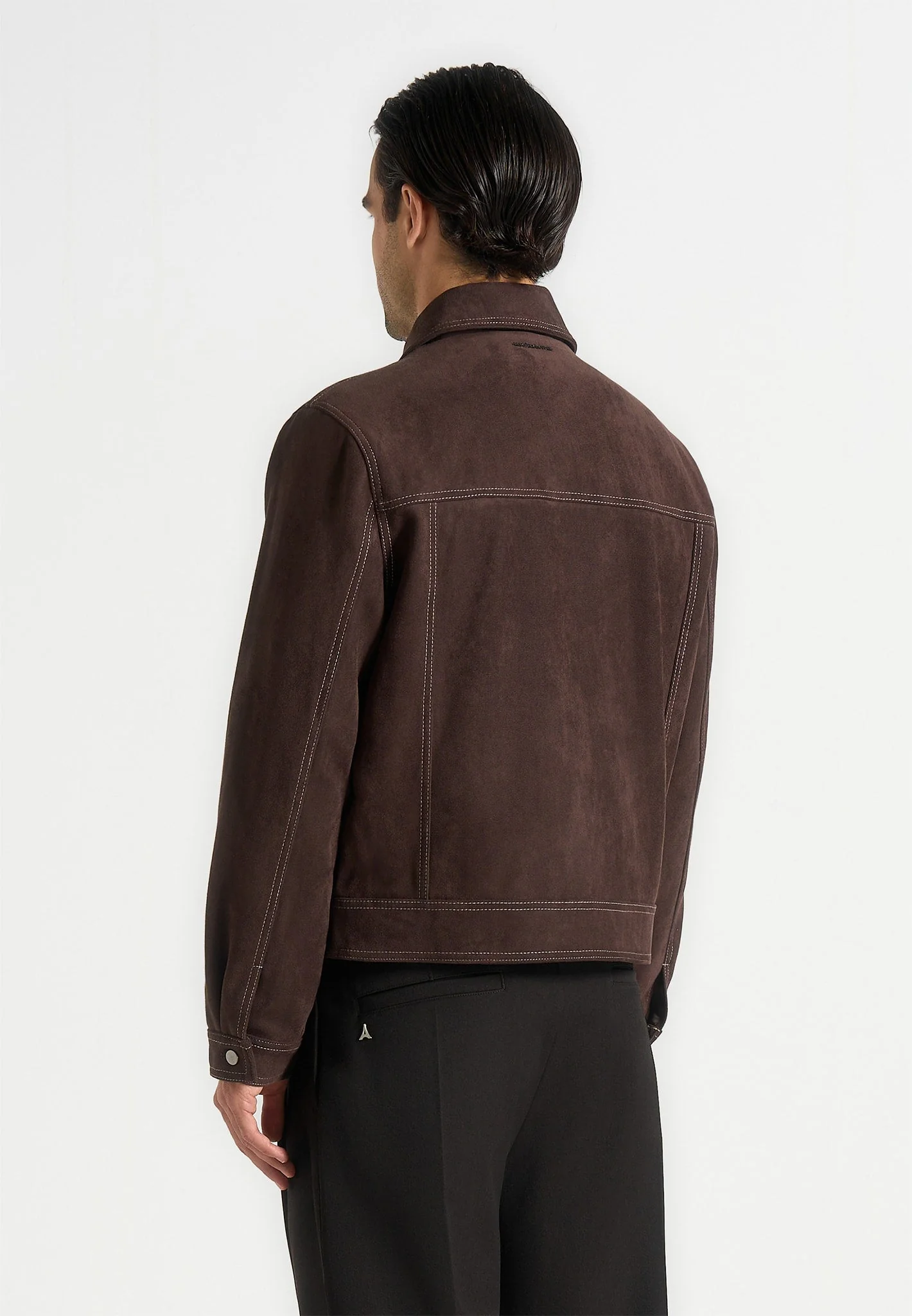 Vince - Suede Contrast Stitch Jacket - Brown - Image 5