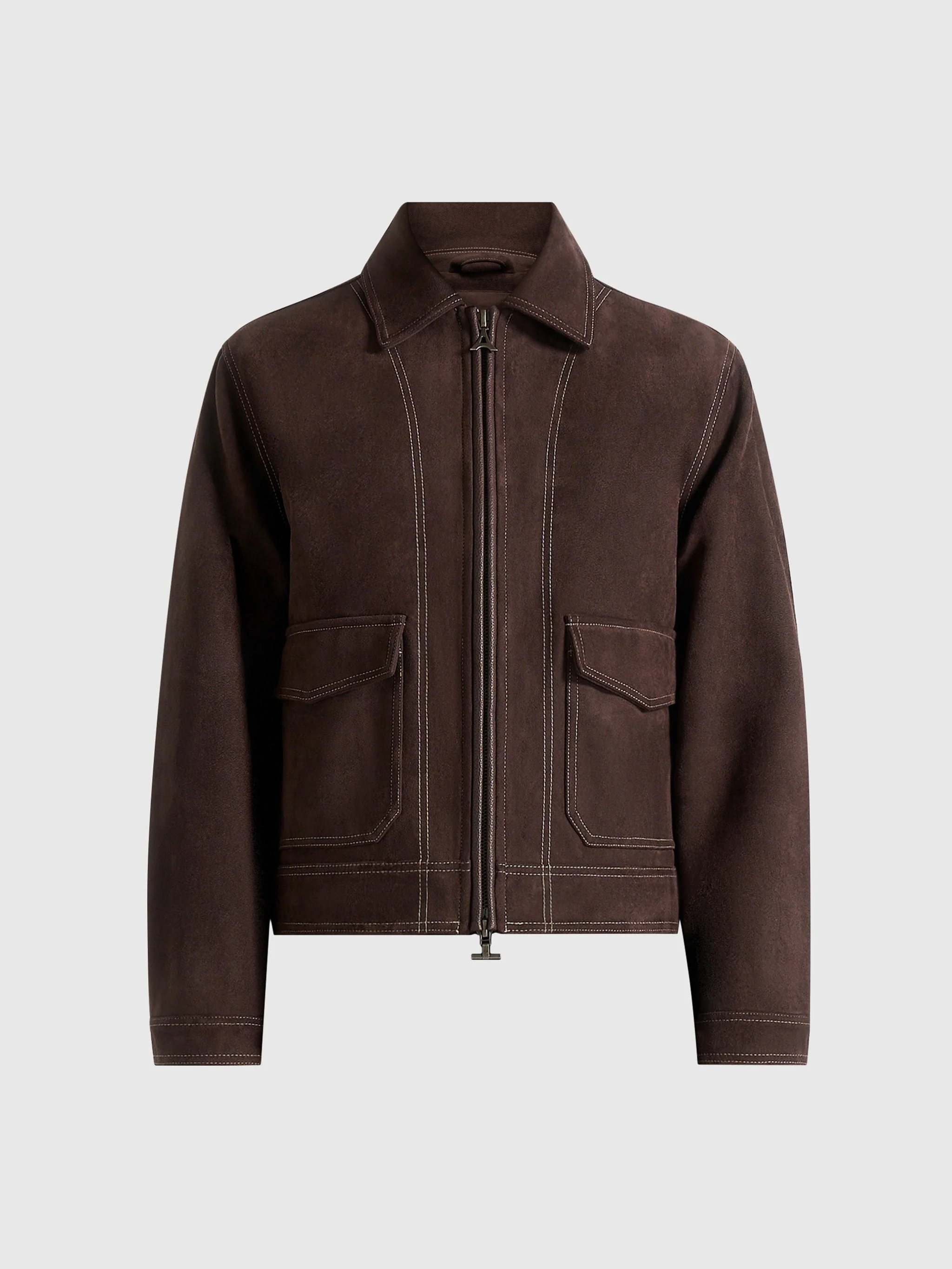 Vince - Suede Contrast Stitch Jacket - Brown - Image 7