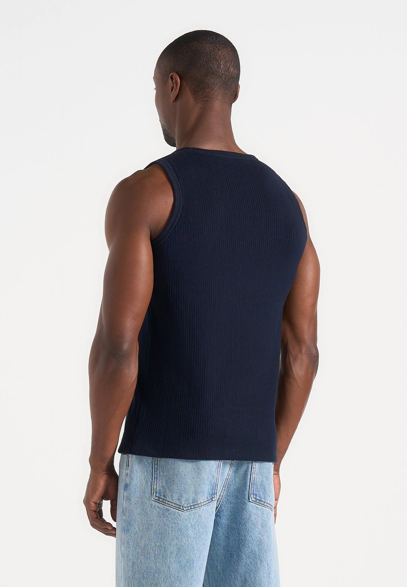 VS001 - Ribbed Cotton Tank Top - Navy - Image 4