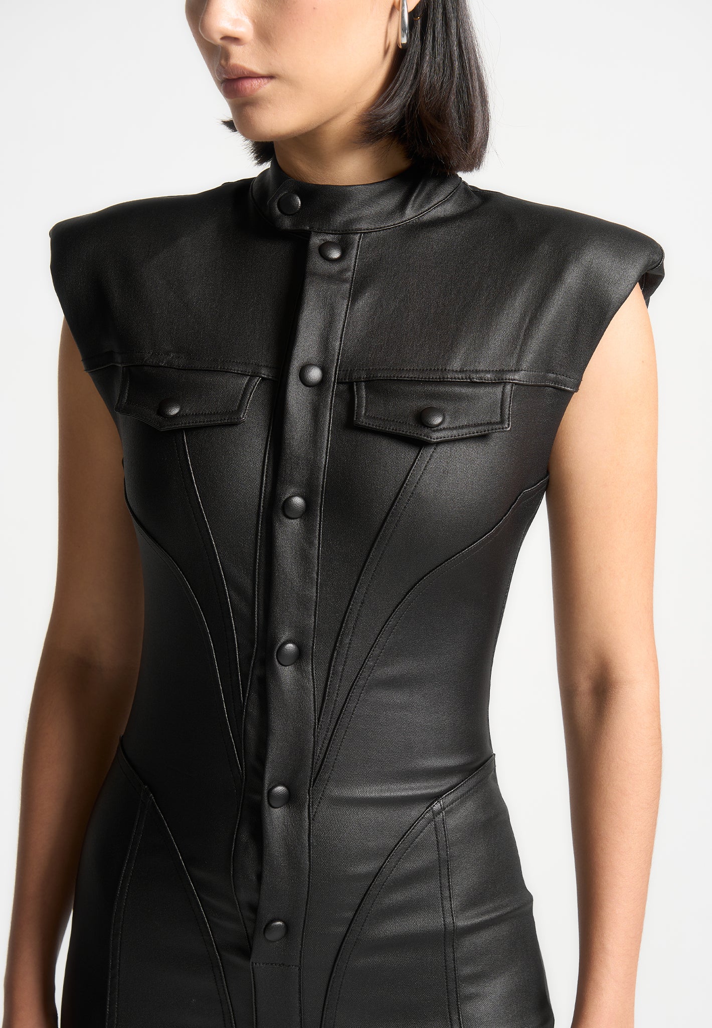 Annette - Wax Coated Denim Jumpsuit - Black - Image 2