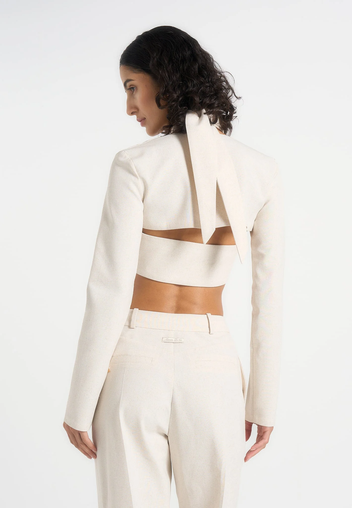 Wendy - Linen Crossover Bolero Top - Natural - Image 3