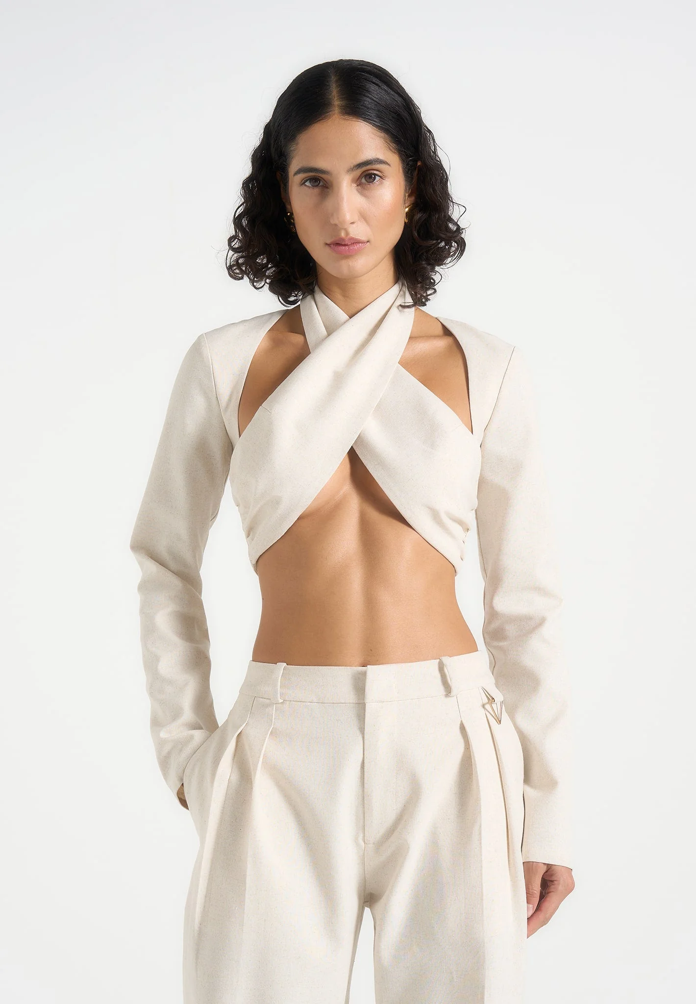Wendy - Linen Crossover Bolero Top - Natural - Image 4