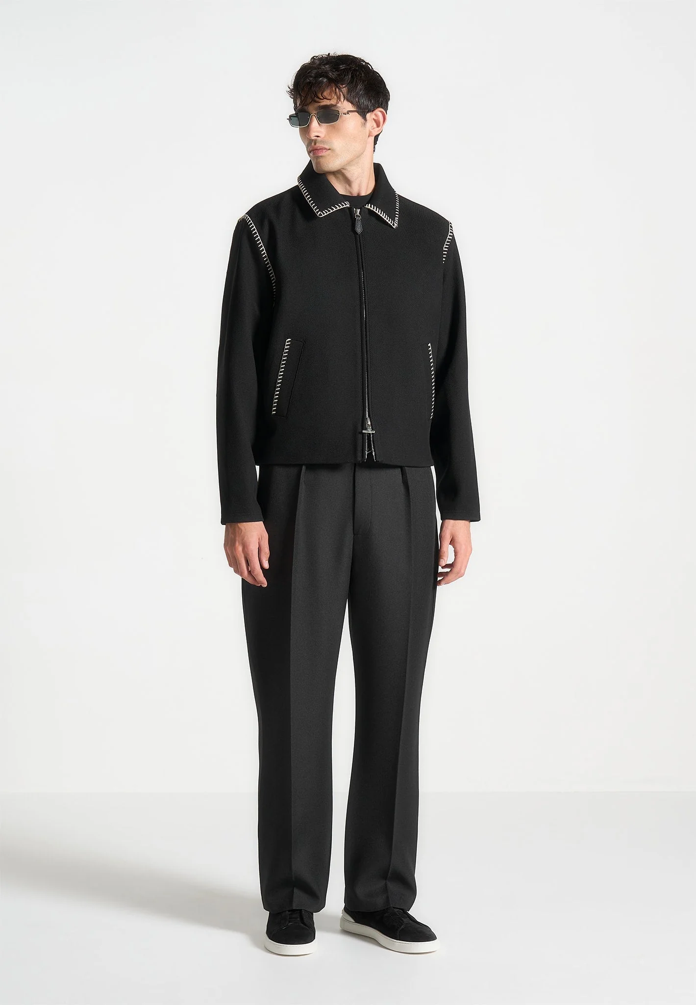 Alex - Whipstitch Twill Boxy Jacket - Black
