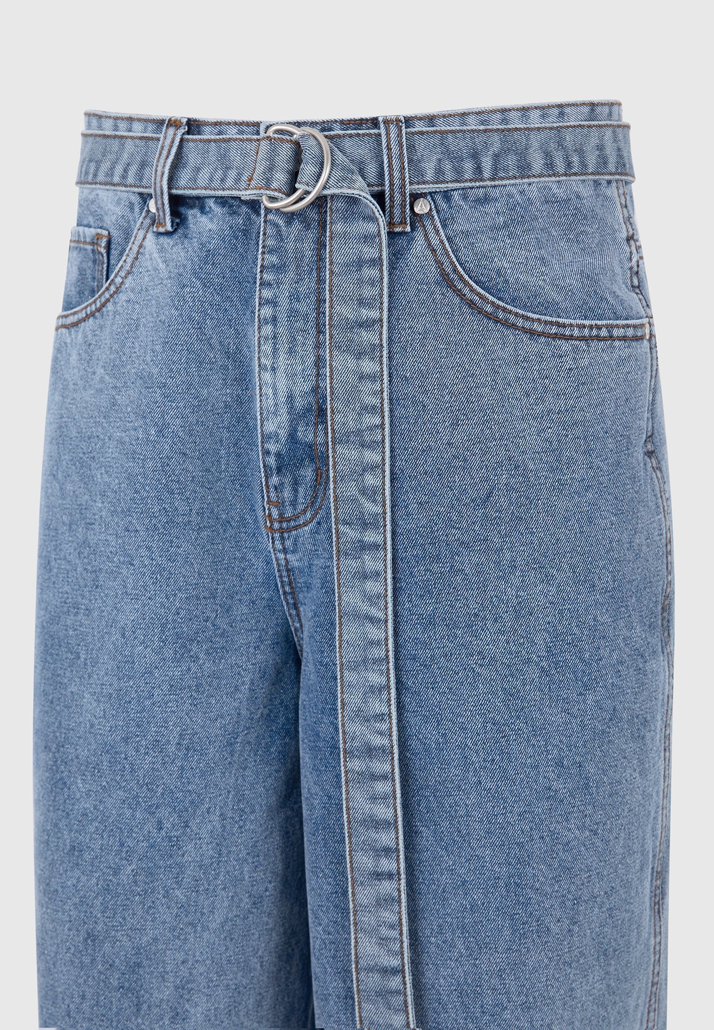 Adam - Wide Leg Belted Denim Jeans - Blue Wash - Image 7